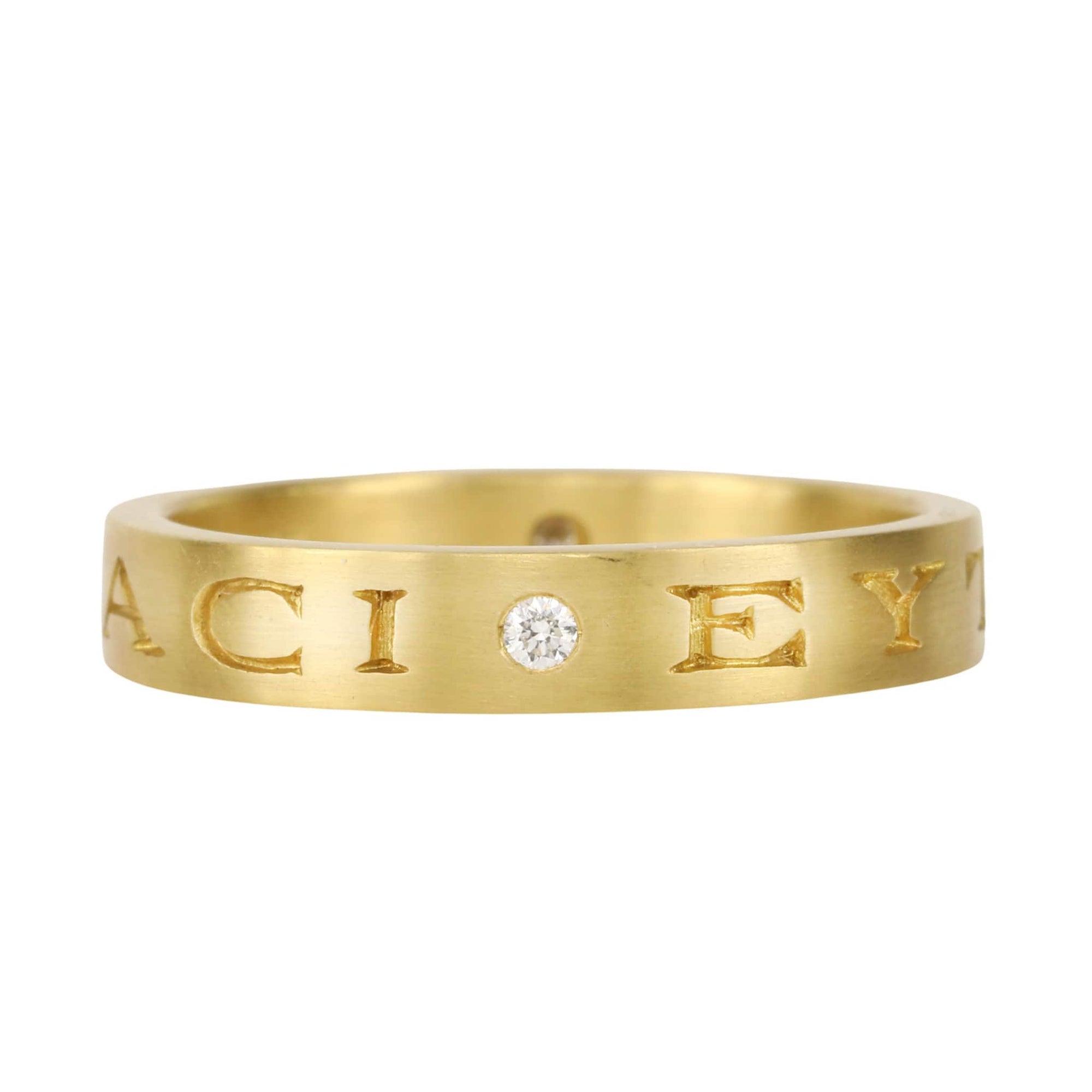 Caroline Ellen 22K Gold Engraved "May You Have Luck And Laughter" Ring with Diamonds