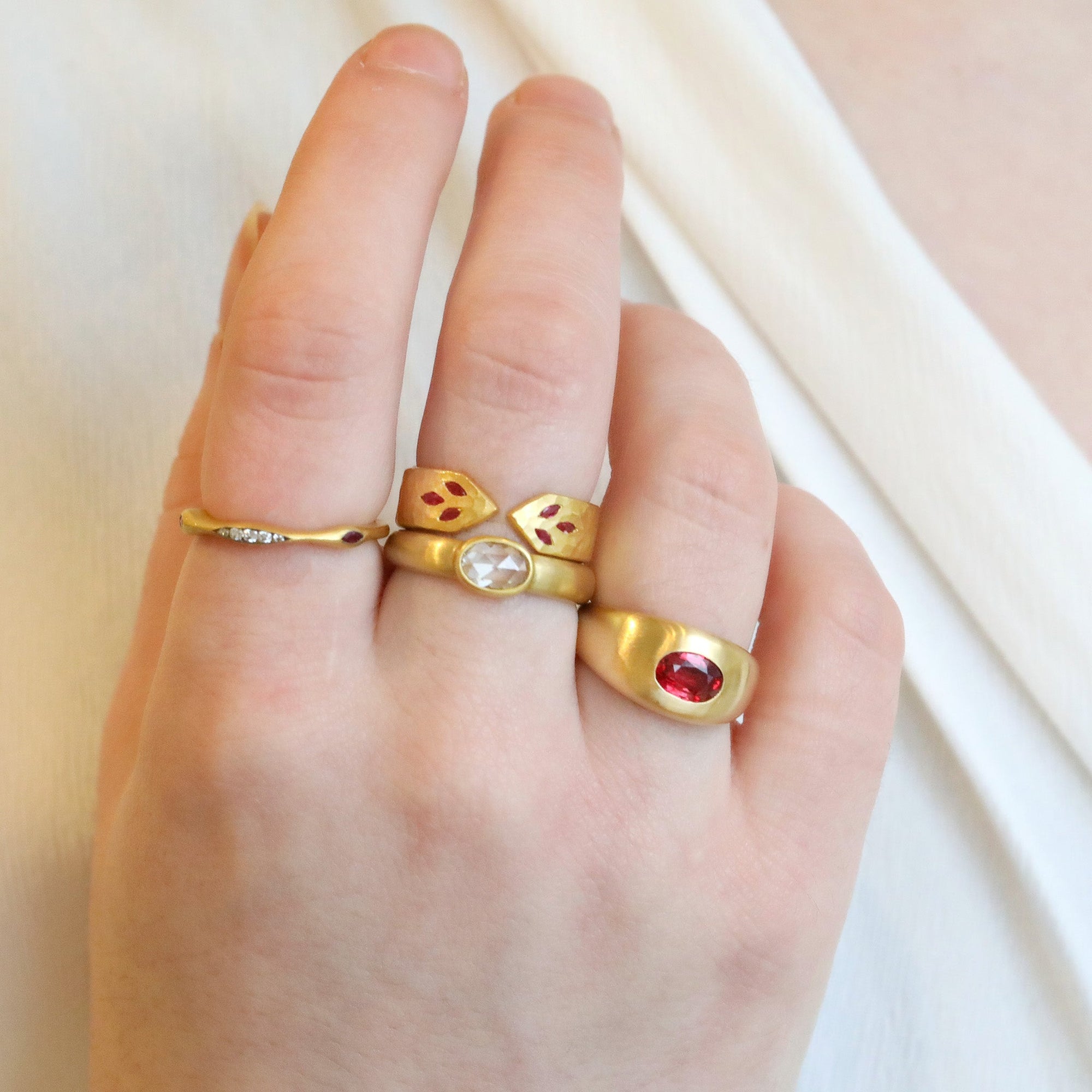 22K Gold Pave Diamond &amp; Ruby &quot;Eye of Horus&quot; Ring - Peridot Fine Jewelry - Cathy Waterman