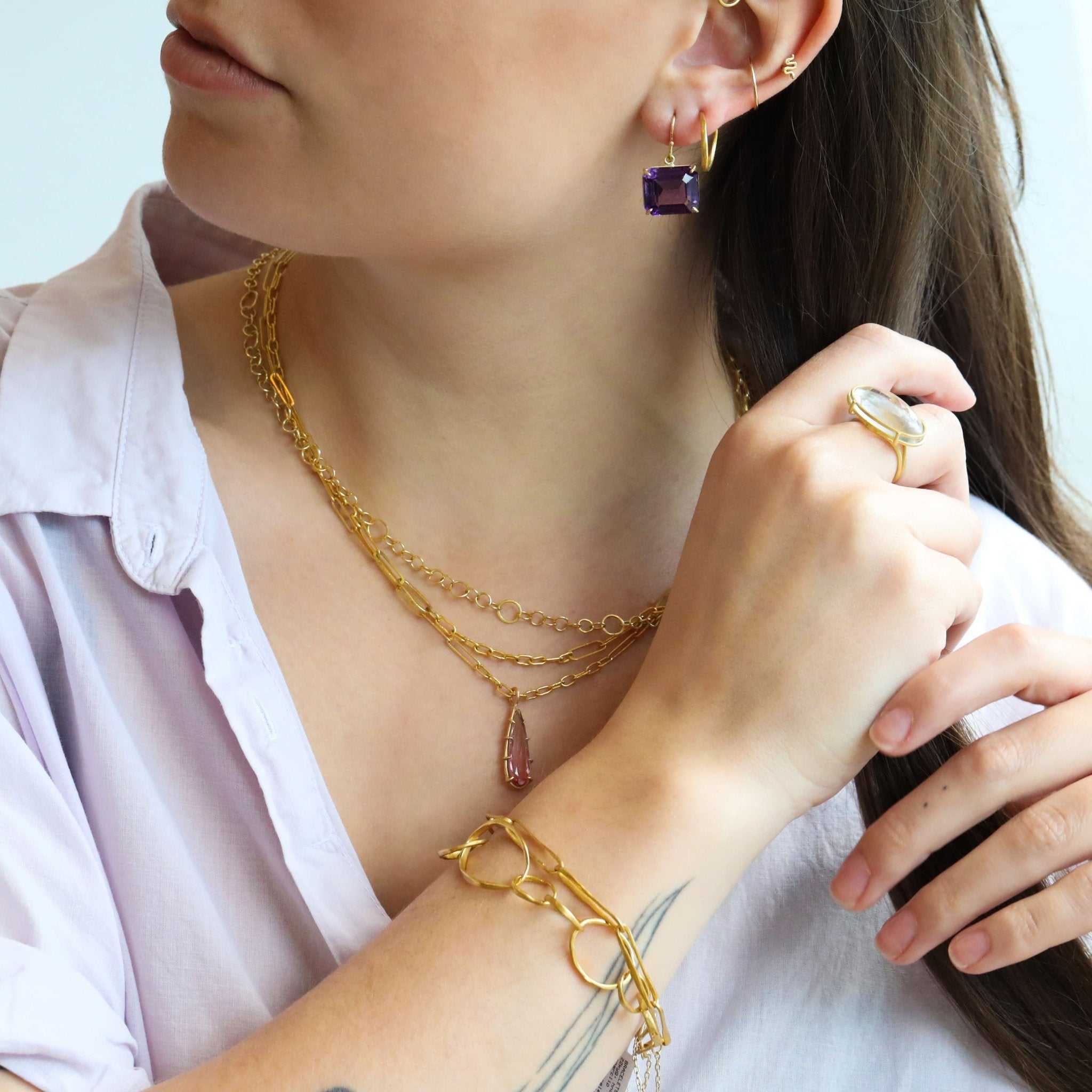 Rosanne Pugliese 22K Gold &quot;Petal Link&quot; Bracelet with Safety Chain