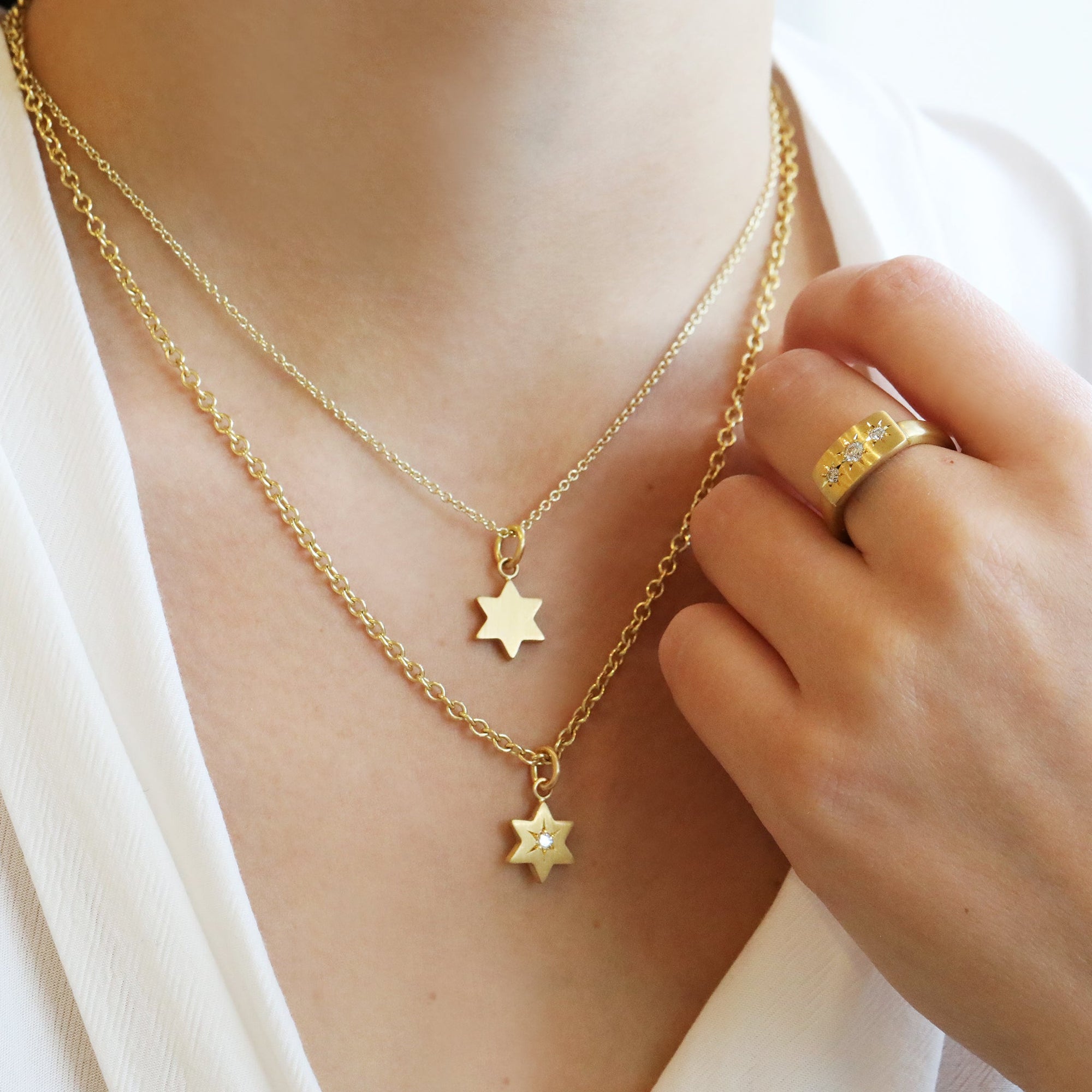 22K Gold Six-Pointed Star Pendant with Star-Set Diamond Center - Peridot Fine Jewelry - Caroline Ellen