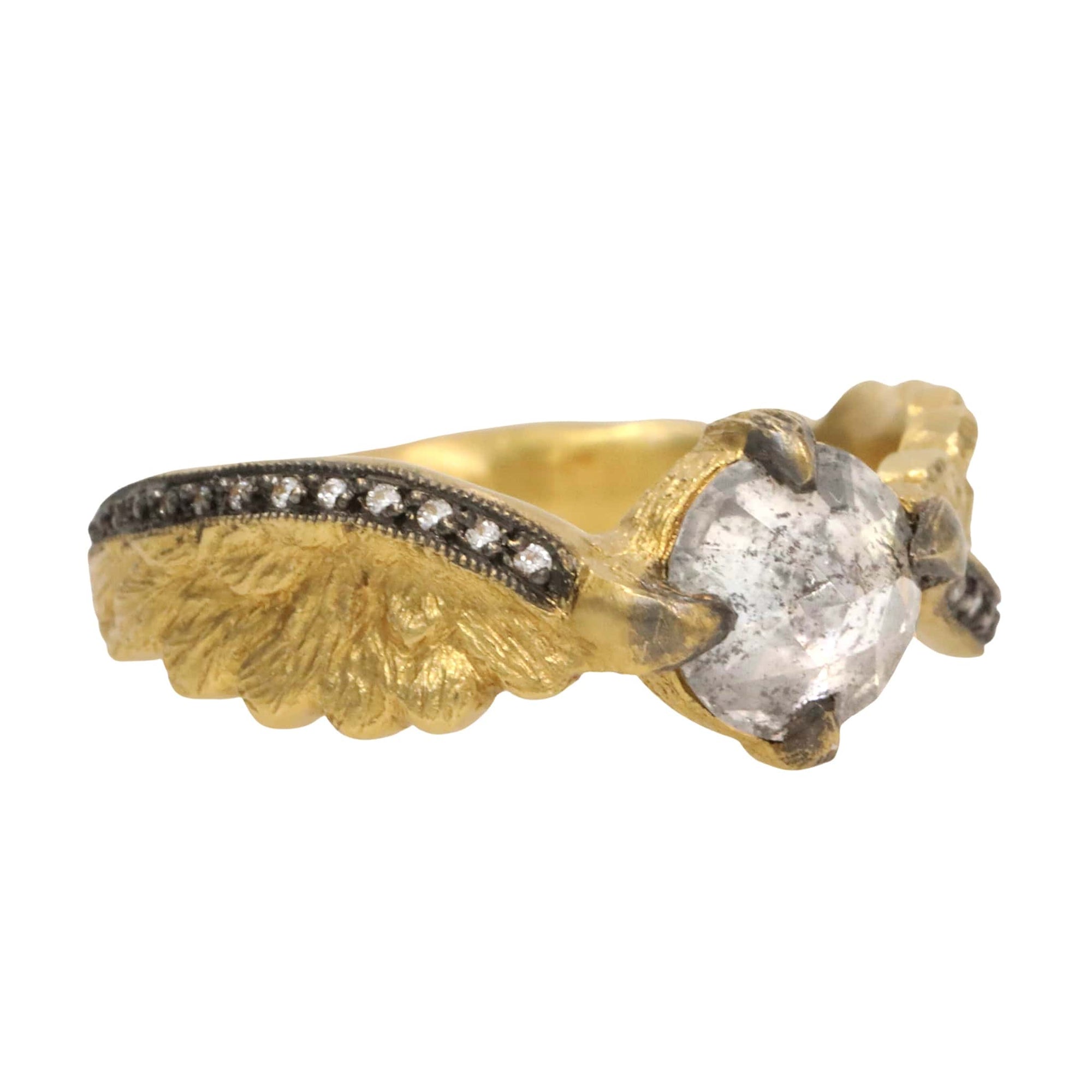 Cathy Waterman 22K Gold Small &quot;Winged Victory&quot; Grey Diamond Ring