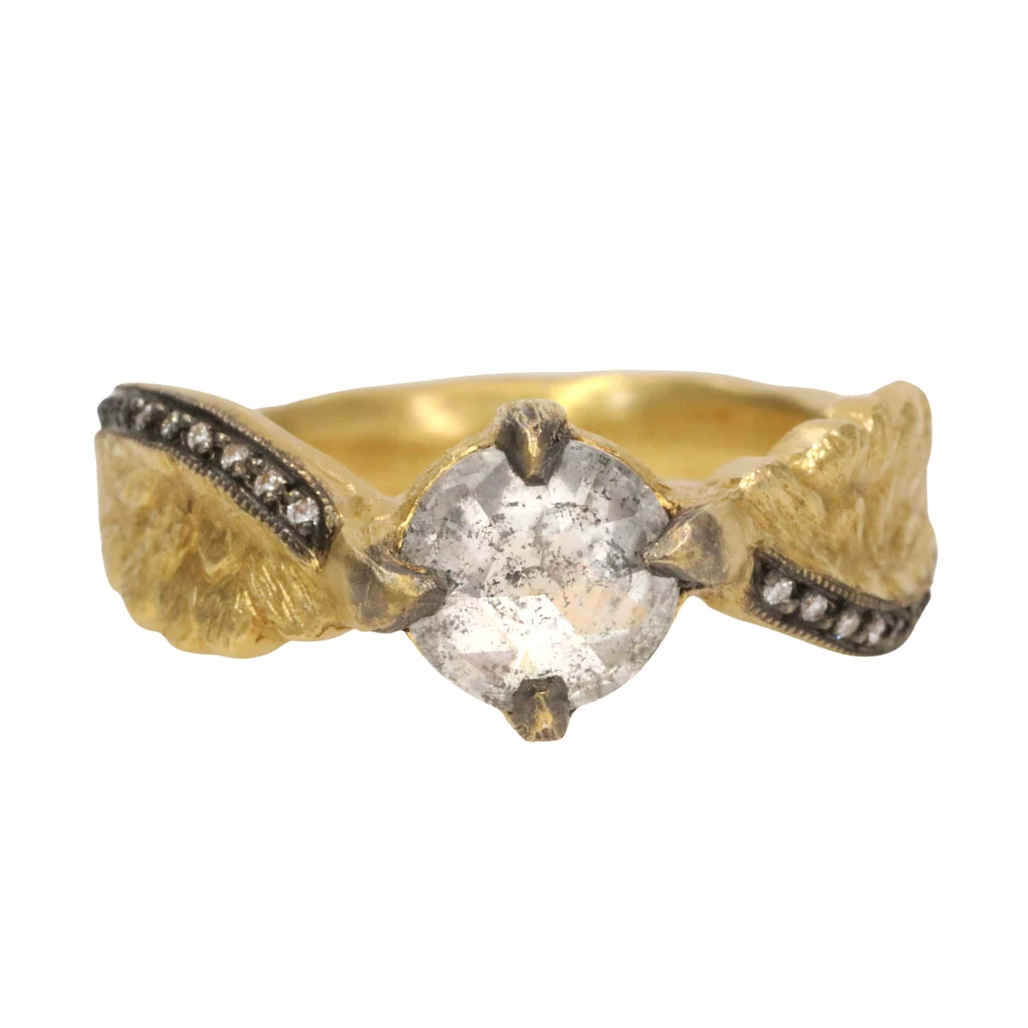 Cathy Waterman 22K Gold Small &quot;Winged Victory&quot; Grey Diamond Ring