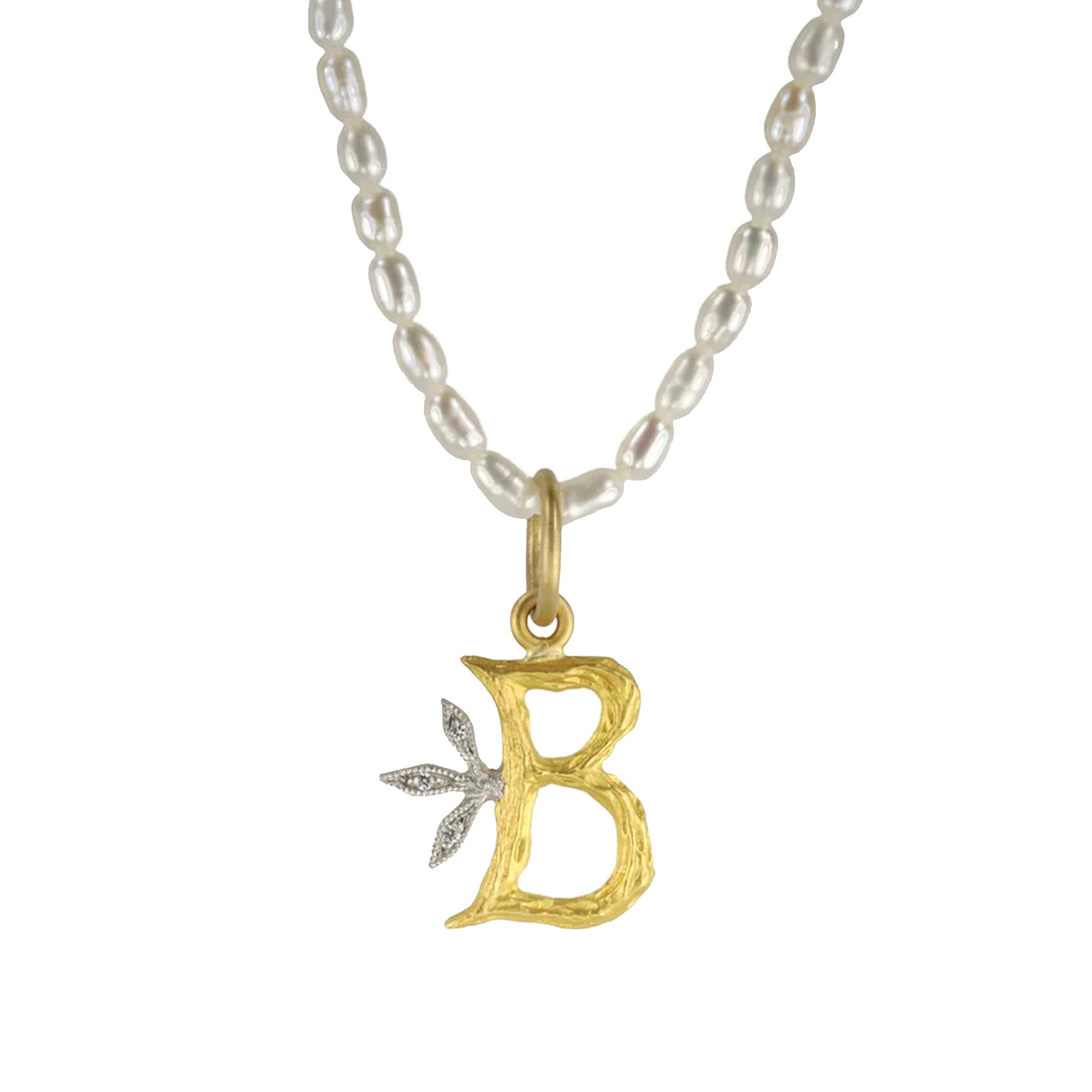 Cathy Waterman 22K Gold Textured &quot;B&quot; Pendant with Platinum and Diamonds