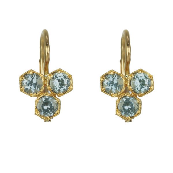 Cathy Waterman 22K Gold Triple Hexagonal Green Sapphire Earrings
