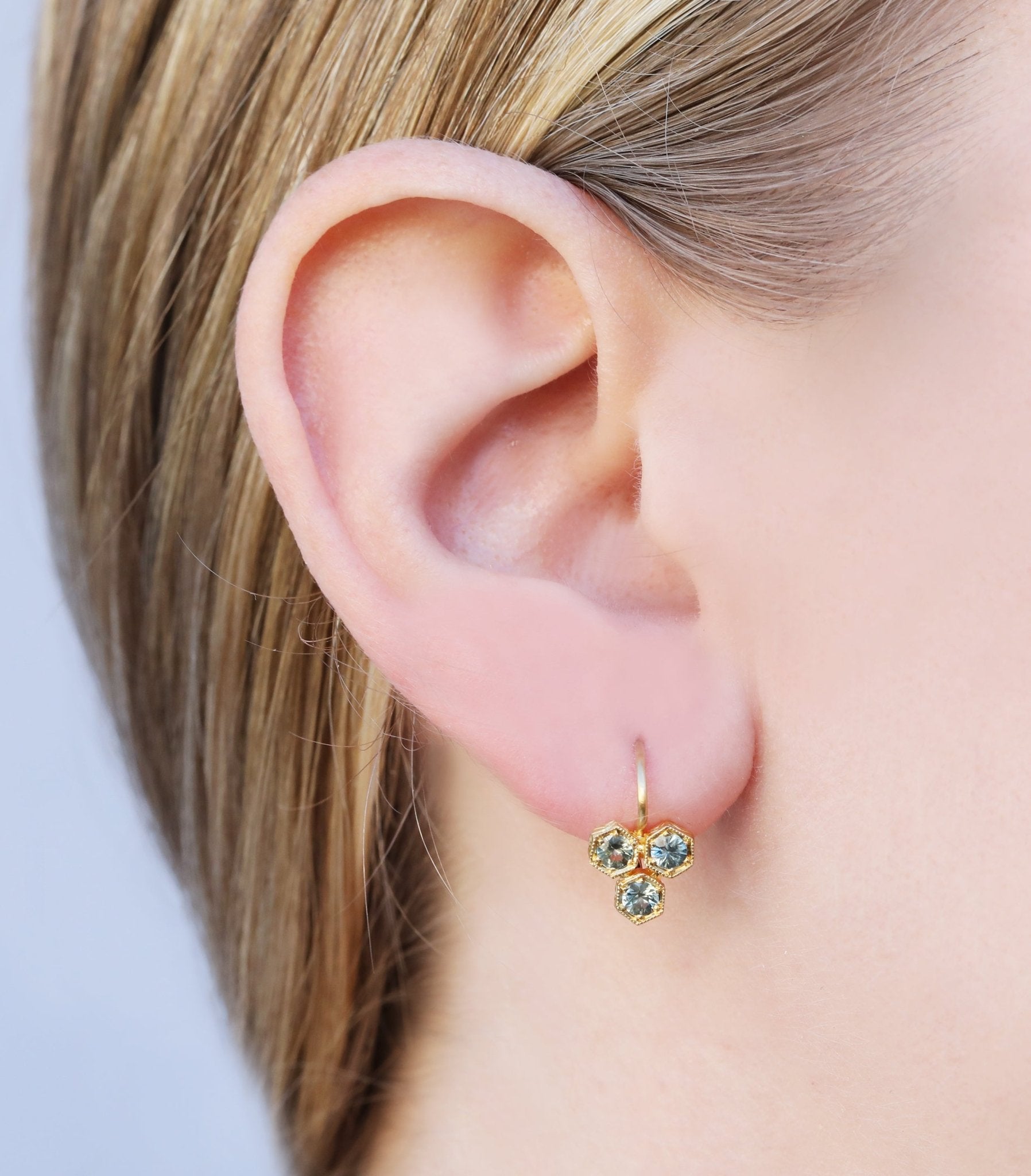 Cathy Waterman 22K Gold Triple Hexagonal Green Sapphire Earrings