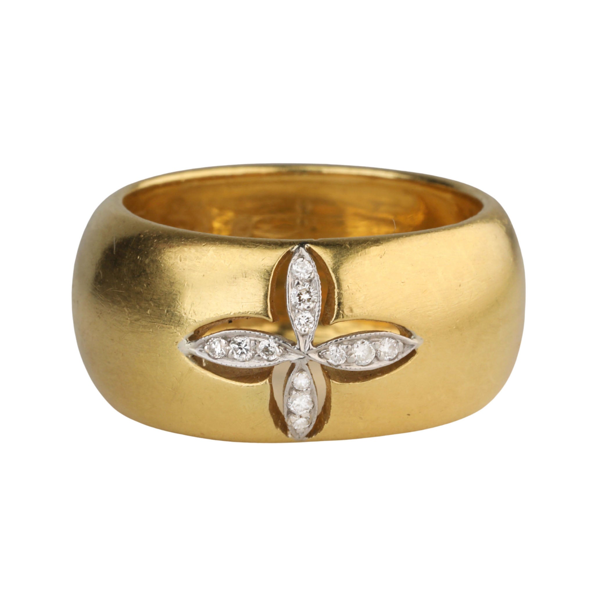 22K Gold Wide Band with Platinum &amp; Pave Diamond &quot;Floating Star&quot; Center - Peridot Fine Jewelry - Cathy Waterman
