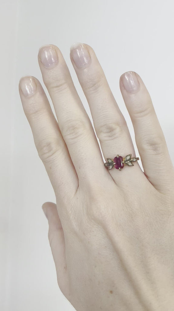 Cathy Waterman 22K Ruby Ring with Blackened Diamond "Leaves"Cathy Waterman 22K Ruby Ring with Blackened Diamond "Leaves"