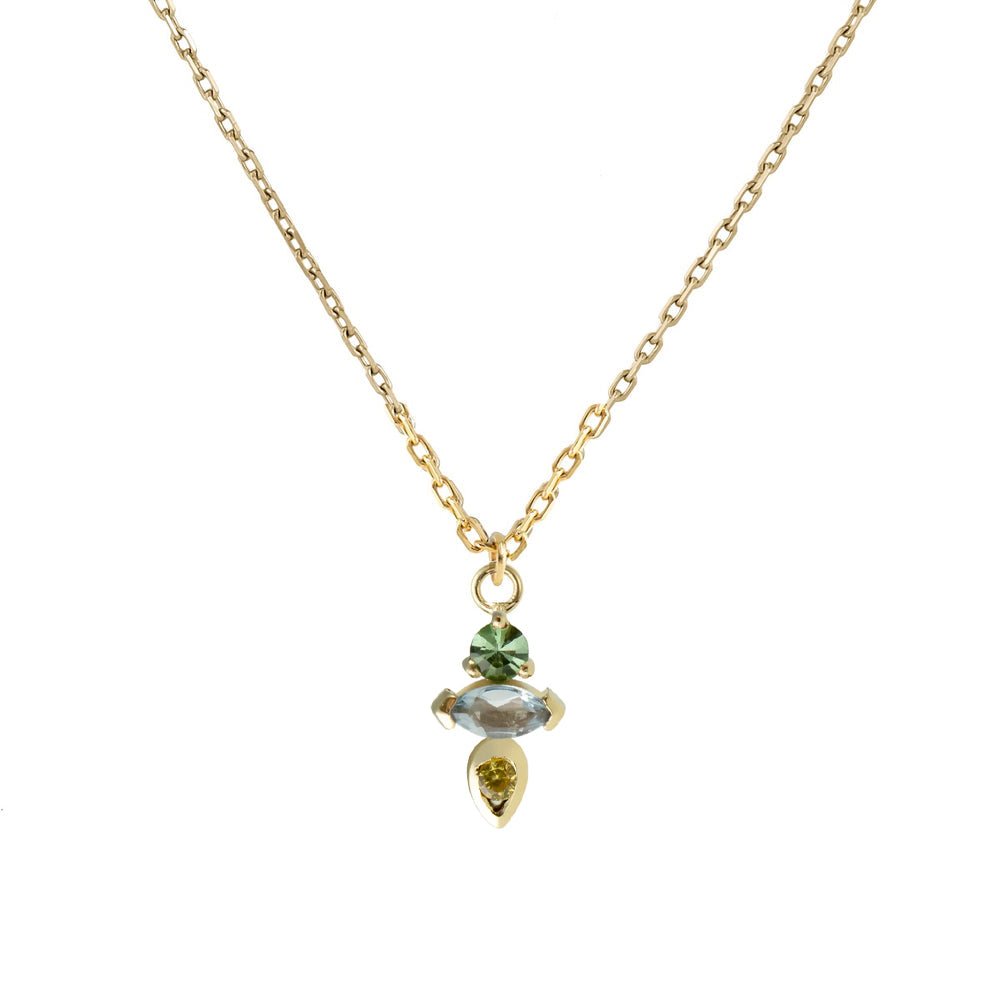 9K Gold &quot;Am-Pm: 7am&quot; Pendant with Mint Tourmaline, Aquamarine, &amp; Yellow Sapphire - Peridot Fine Jewelry - Metier by Tomfoolery