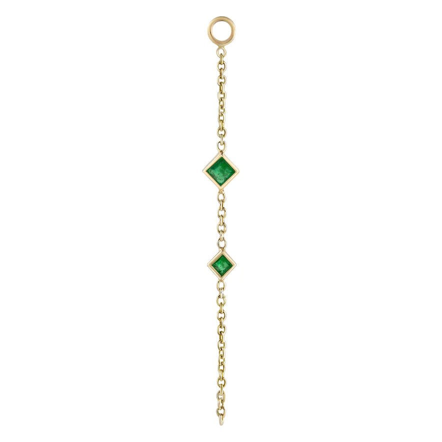 9K Gold Click Hoop with Princess-Cut Emerald Chain Drop - Peridot Fine Jewelry - Metier by Tomfoolery