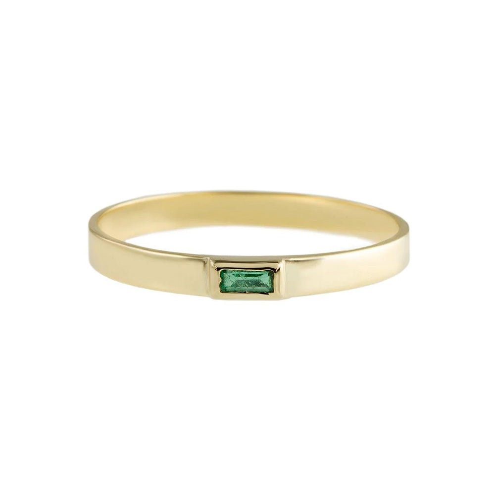 9K Gold Flat Stacking Ring with Bezel-Set Emerald Baguette - Peridot Fine Jewelry - Metier by Tomfoolery