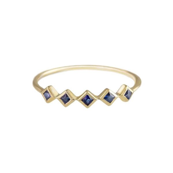 9K Gold Princess-Cut Blue Sapphire Five Stone Ring - Peridot Fine Jewelry - Metier by Tomfoolery