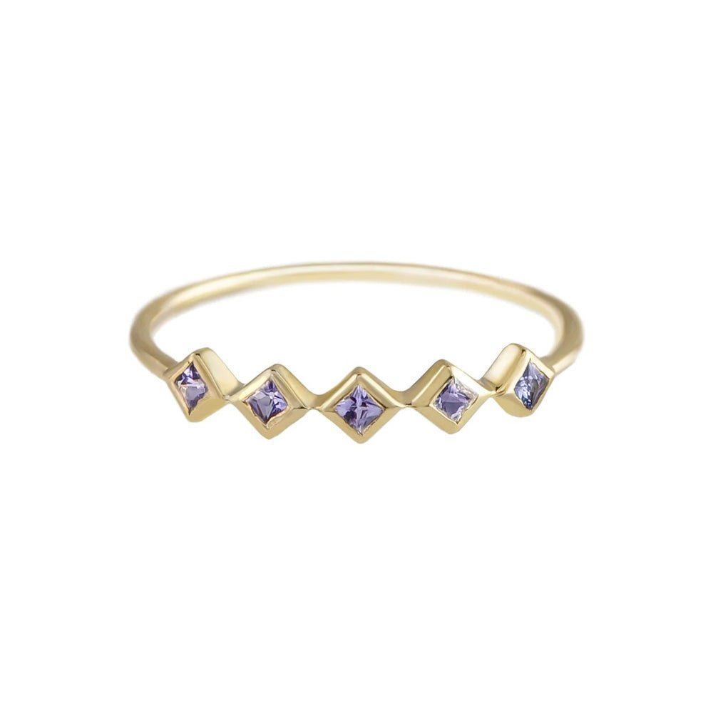 9K Gold Princess-Cut Tanzanite Five Stone Ring - Peridot Fine Jewelry - Metier by Tomfoolery