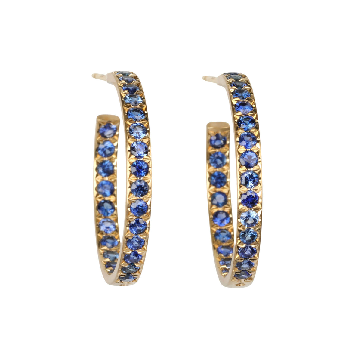 18K Gold &amp; Pave Blue Sapphire Hoop Earrings
