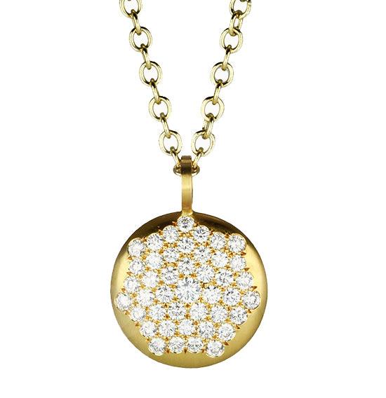 Gold and Pave Diamond Extra Large "Lentil" Pendant