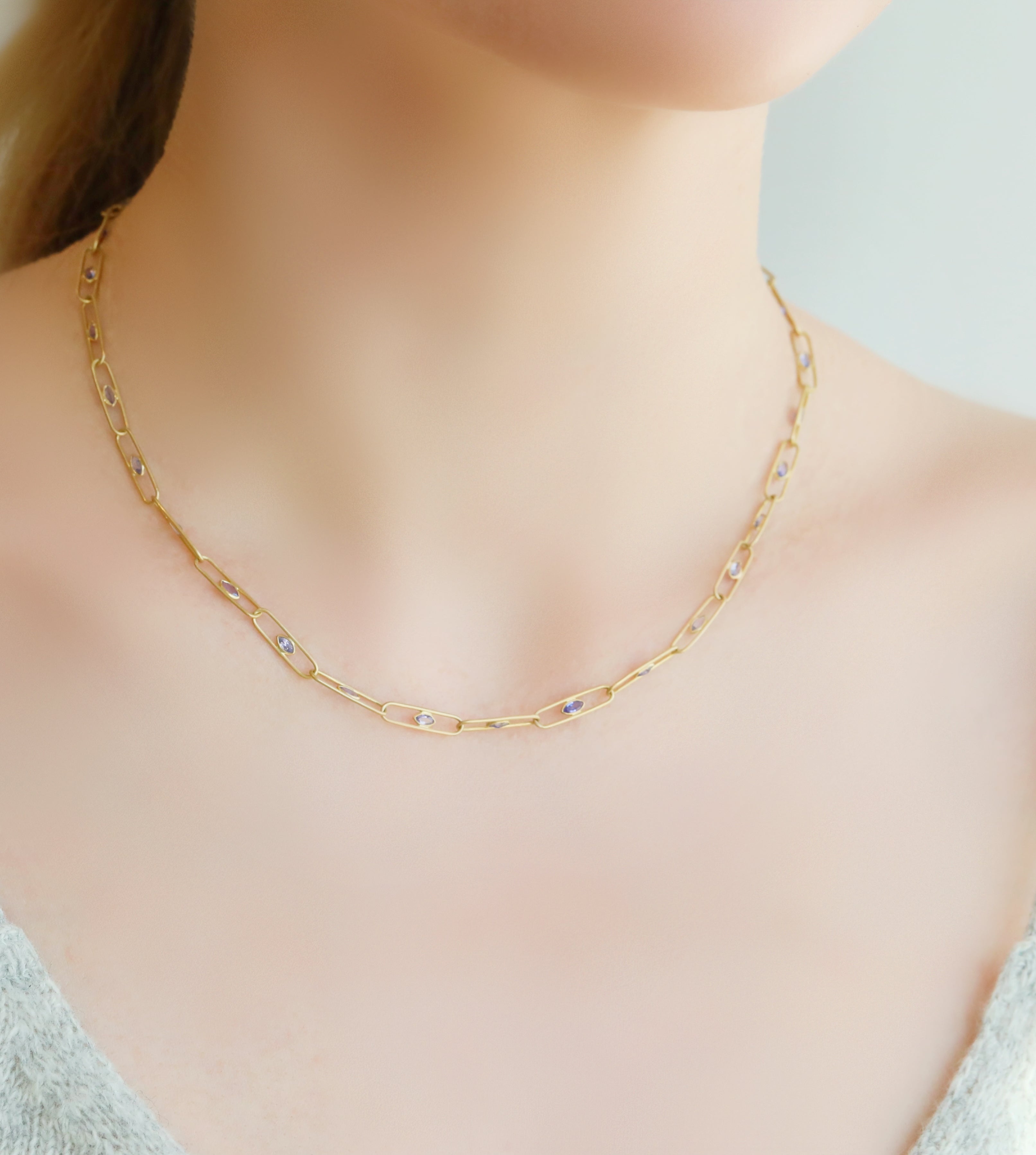 &quot;Gemclip&quot; Necklace with Tanzanite Marquise Details