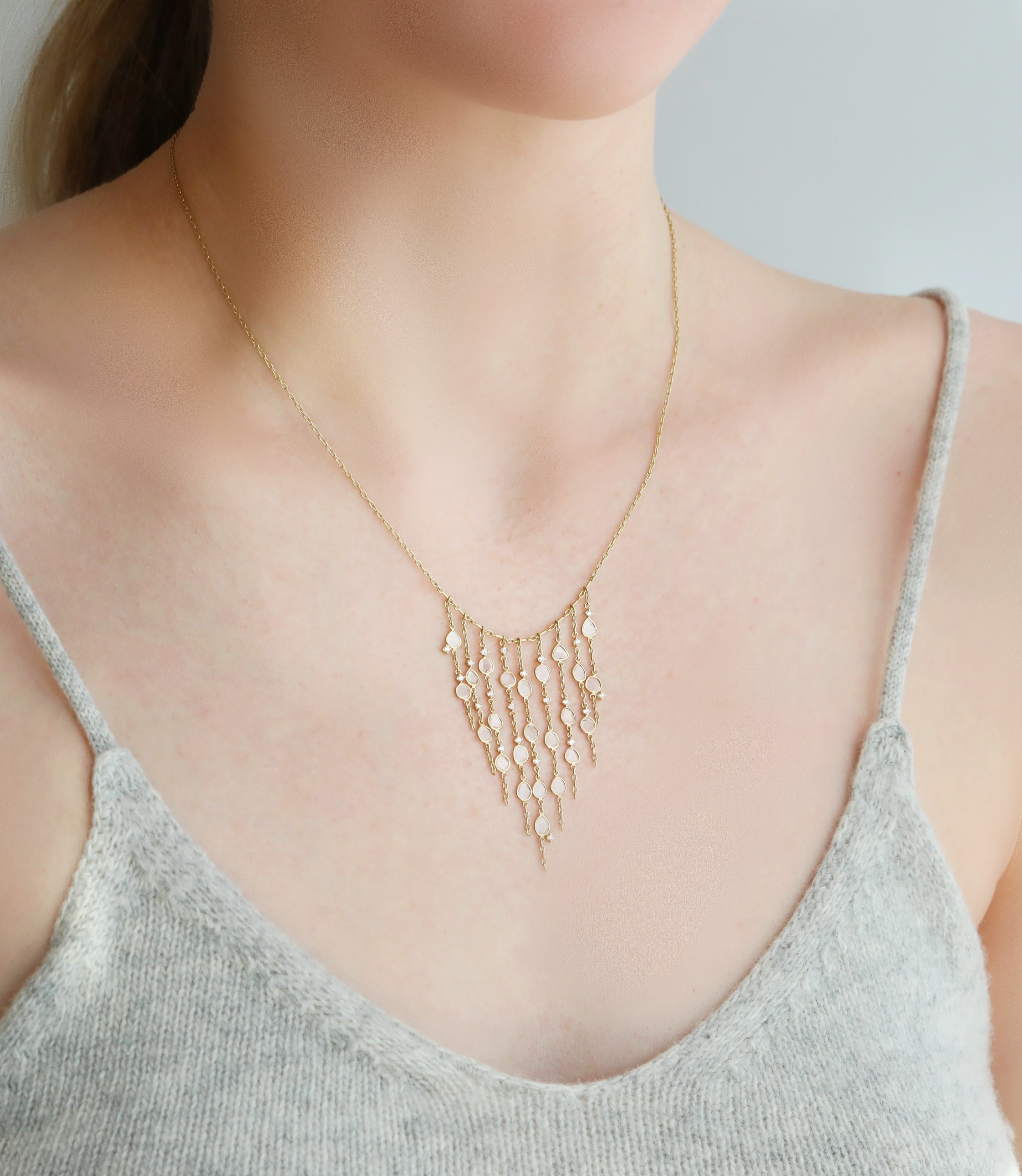 &quot;Garland Curtain&quot; Necklace with Polki Diamond Slices - Peridot Fine Jewelry - Kothari