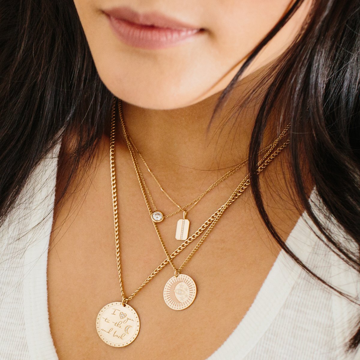Zoe Chicco Gold Small "Dog Tag" Necklace with Row of Pave Diamonds