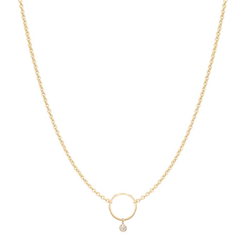 Gold Circle Necklace with Diamond Drop