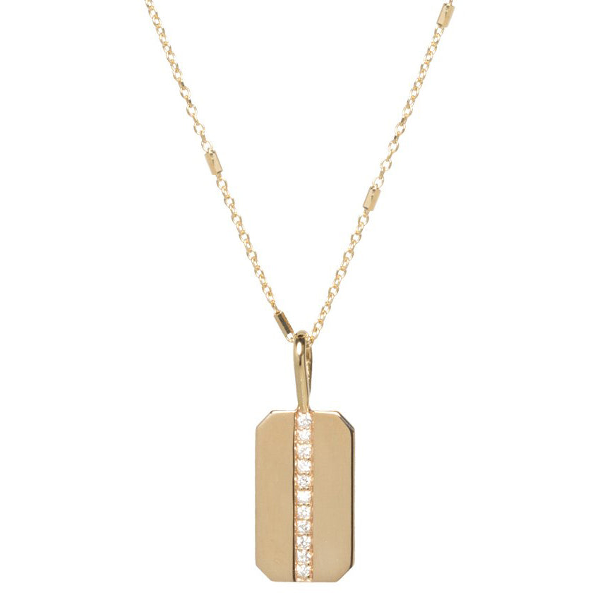 Zoe Chicco Gold Small "Dog Tag" Necklace with Row of Pave Diamonds