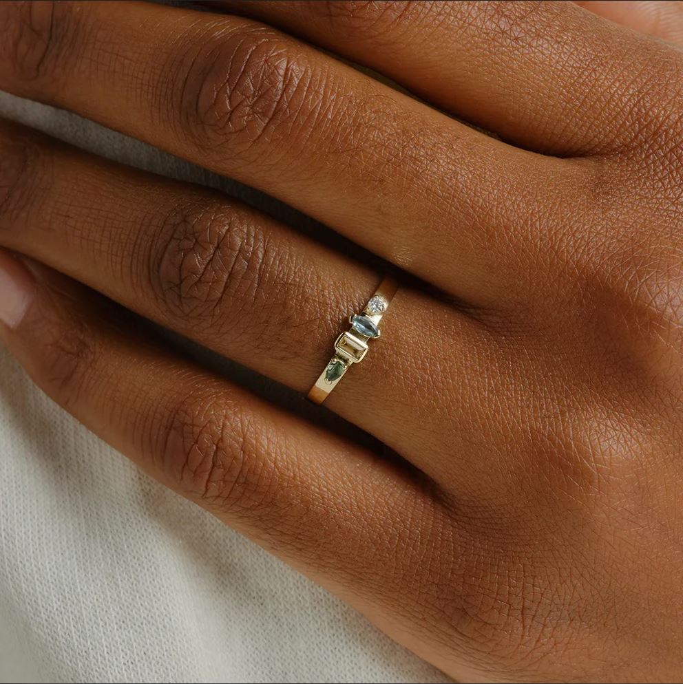 &quot;AM PM - 7am&quot; Ring with Diamond, Aquamarine, Yellow Sapphire, &amp; Mint Tourmaline - Peridot Fine Jewelry - Metier by Tomfoolery
