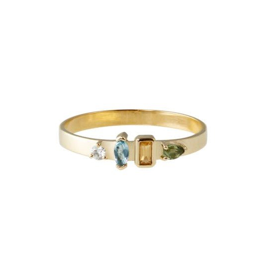 &quot;AM PM - 7am&quot; Ring with Diamond, Aquamarine, Yellow Sapphire, &amp; Mint Tourmaline - Peridot Fine Jewelry - Metier by Tomfoolery