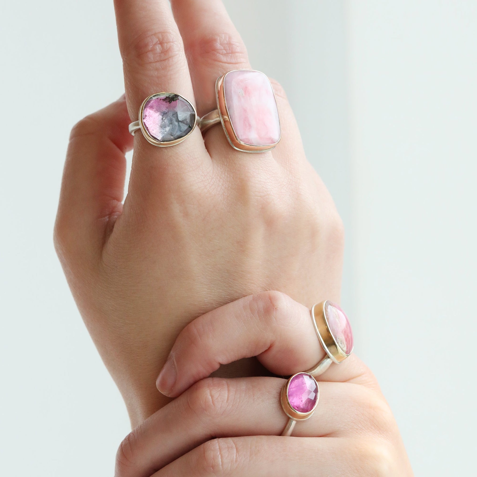 Asymmetrical Rose Cut Pink Tourmaline Ring - Peridot Fine Jewelry - Jamie Joseph