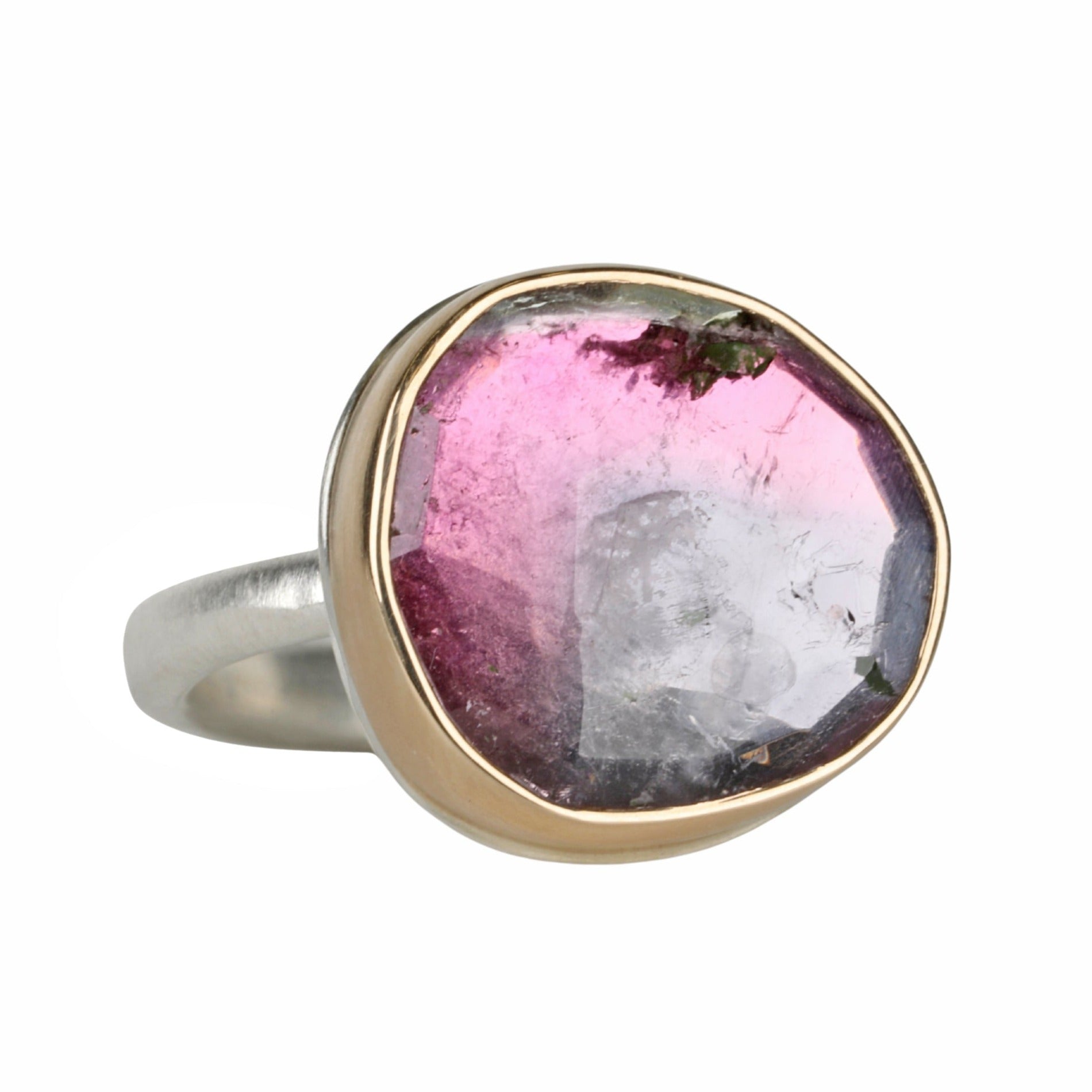 Asymmetrical Rose Cut Pink Tourmaline Ring - Peridot Fine Jewelry - Jamie Joseph
