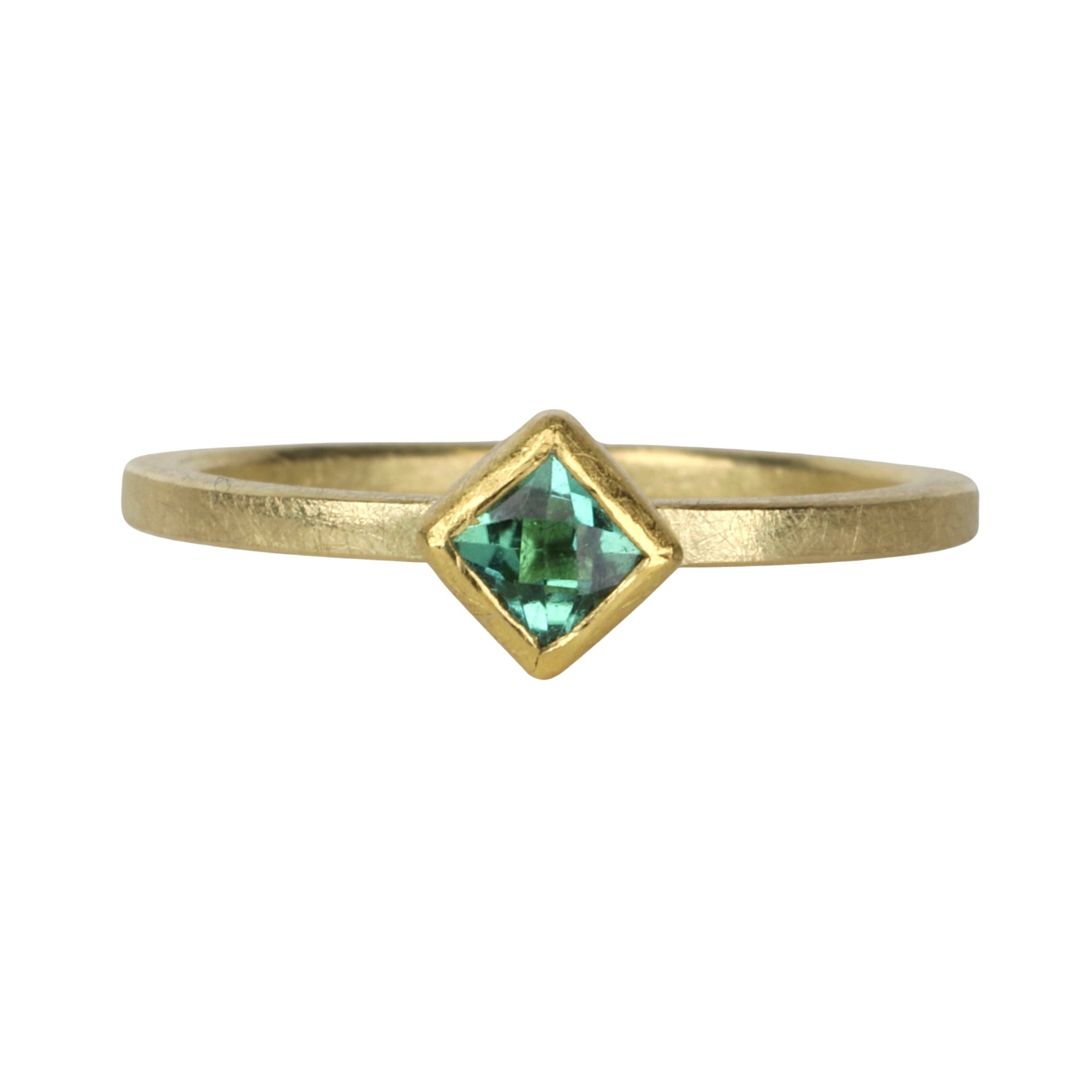 Bezel-Set Princess-Cut Green Tourmaline Ring - Peridot Fine Jewelry - Petra Class
