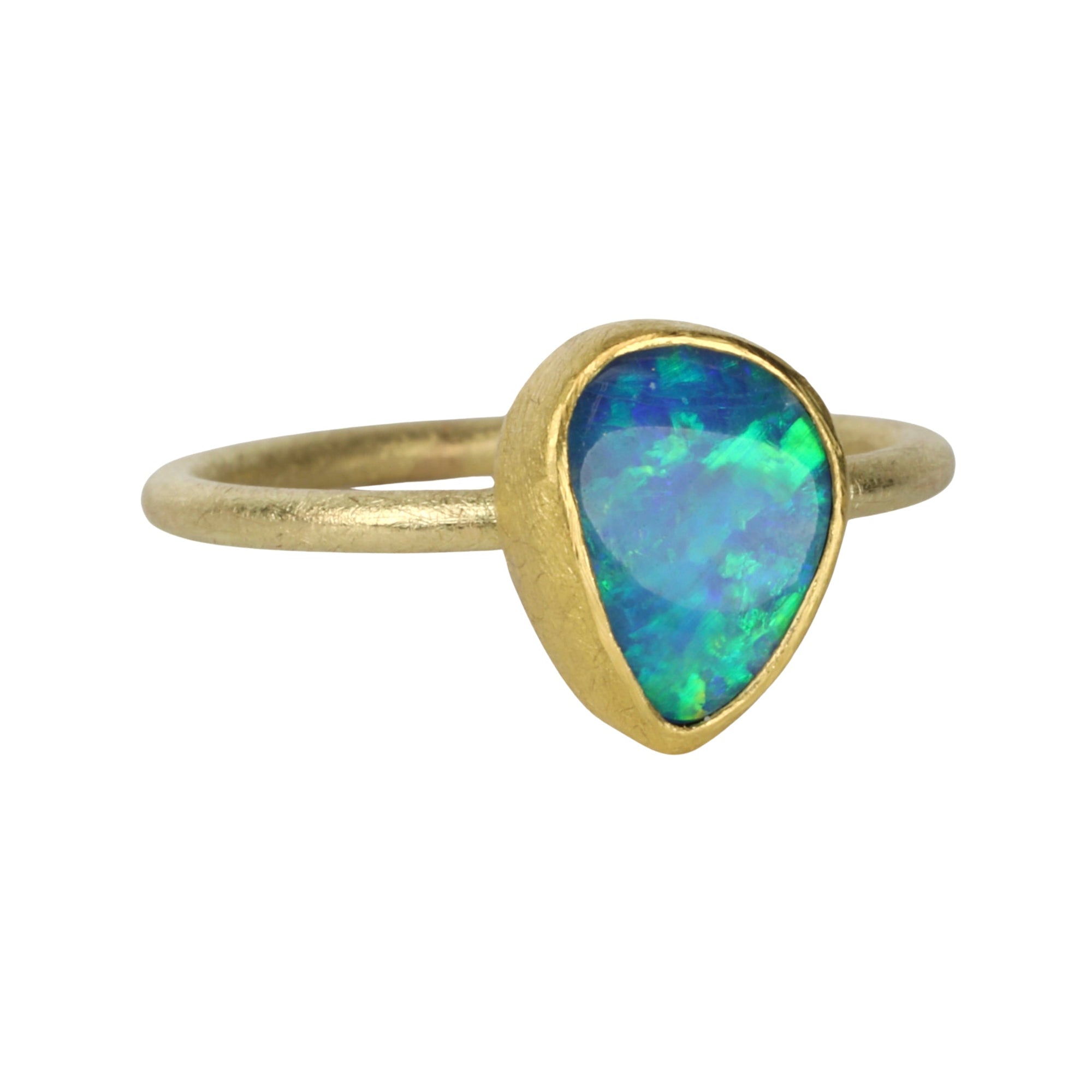 Bezel-Set Teadrop Australian Opal Doublet Ring - Peridot Fine Jewelry - Petra Class