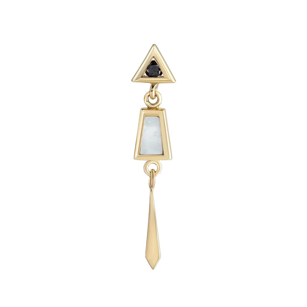 Black Diamond, White Mother of Pearl, and Gold Drop Stud - Peridot Fine Jewelry - Metier by Tomfoolery