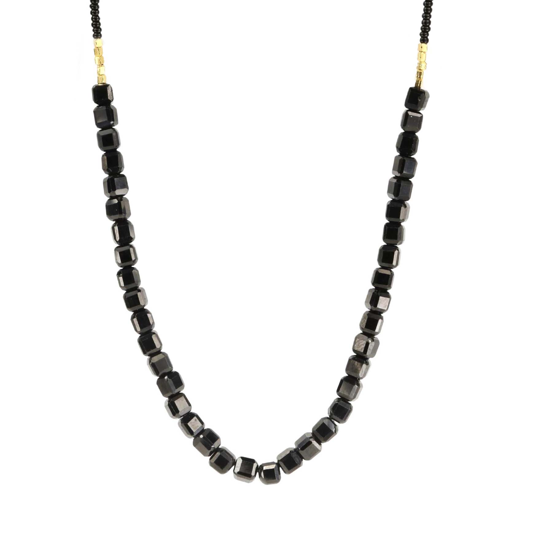 Black Seed Necklace with Gold Vermeil and Black Onyx Beads in Center
