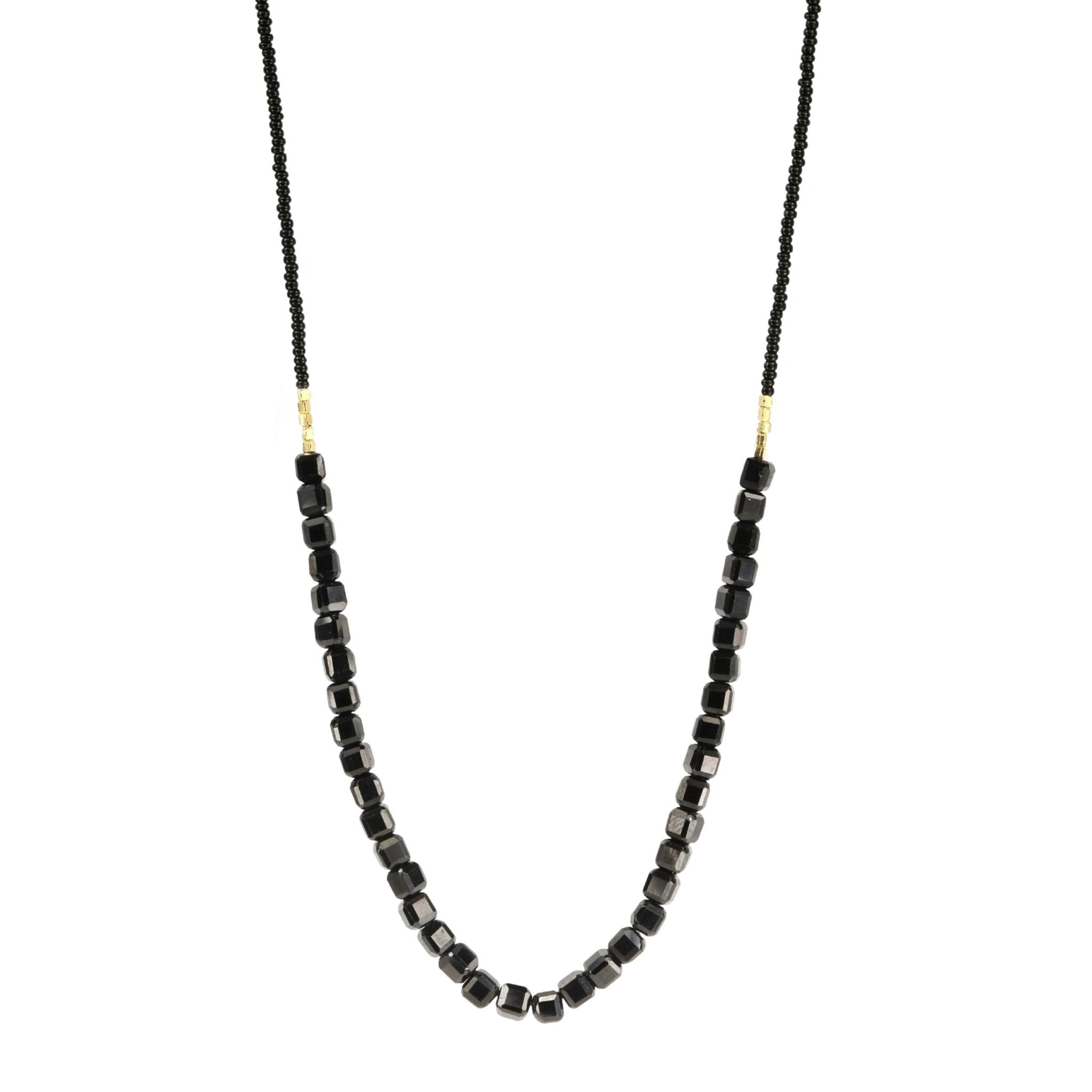 Black Seed Necklace with Gold Vermeil and Black Onyx Beads in Center