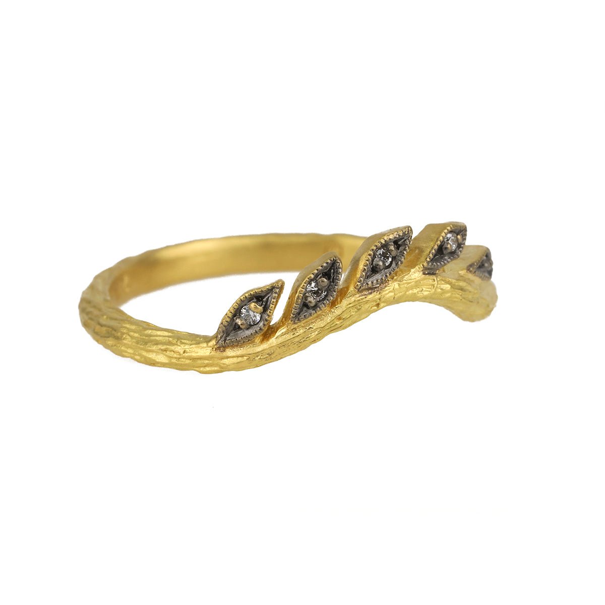 Cathy Waterman Blackened 22K Gold and Diamond Curved &quot;Wheat&quot; Band