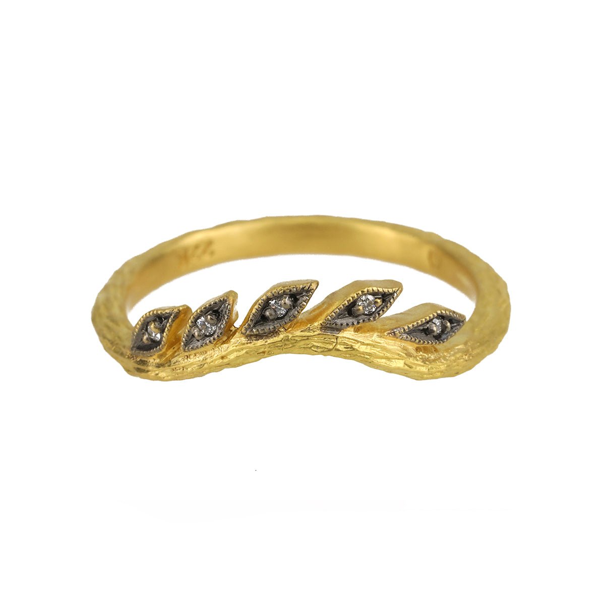 Cathy Waterman Blackened 22K Gold and Diamond Curved &quot;Wheat&quot; Band