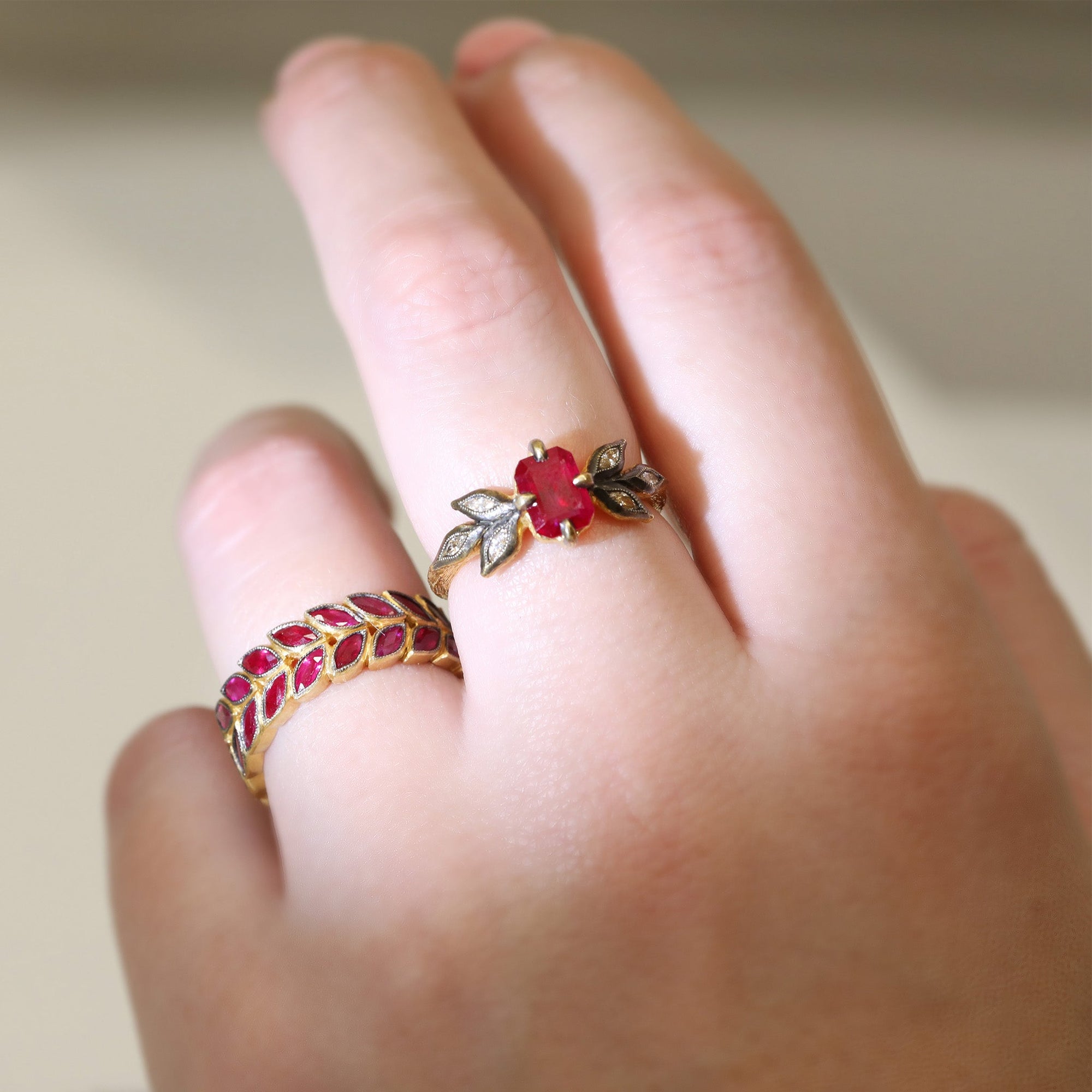 Cathy Waterman Blackened 22K Gold Ruby "Laurel" Ring