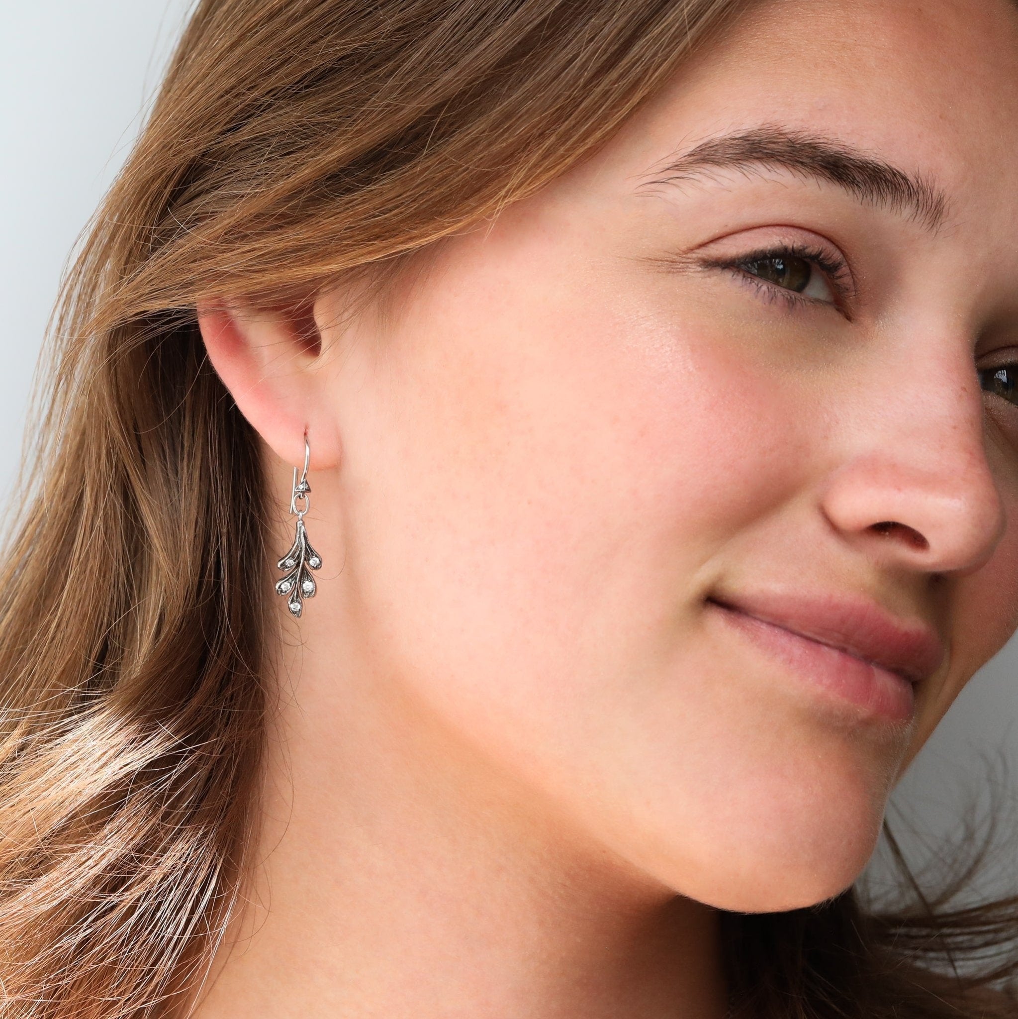 Blackened Platinum &amp; Diamond &quot;Oak Leaf&quot; Drop Earrings
