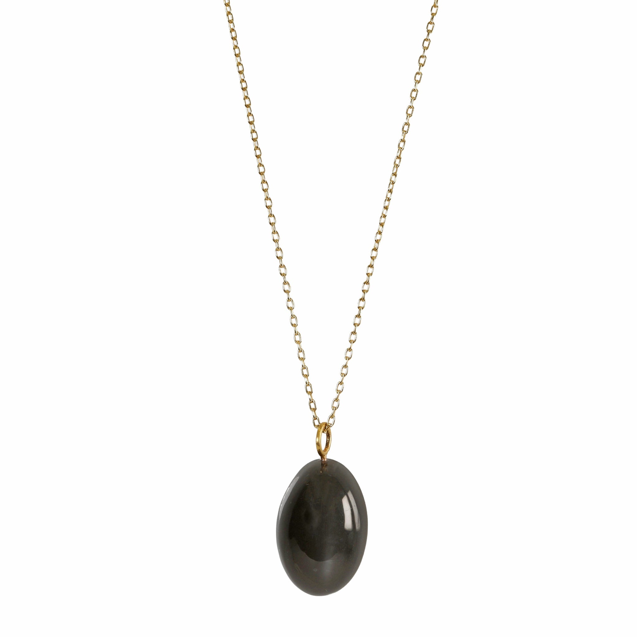 Cabochon Oval Deep Grey Moonstone Pendant - Peridot Fine Jewelry - Rosanne Pugliese