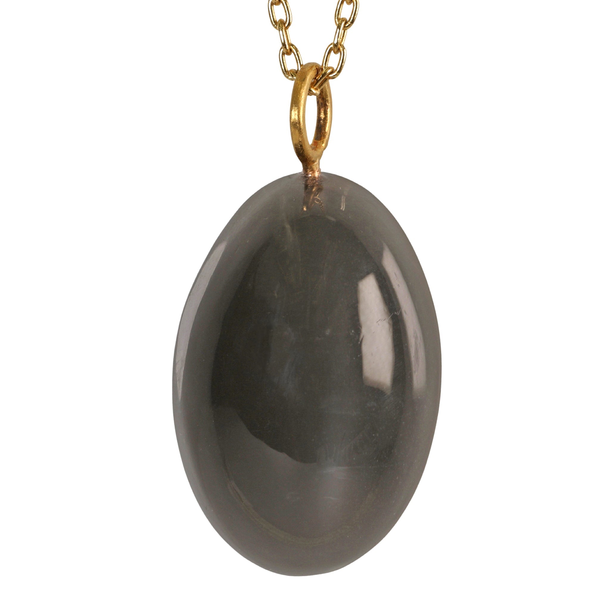 Cabochon Oval Deep Grey Moonstone Pendant - Peridot Fine Jewelry - Rosanne Pugliese