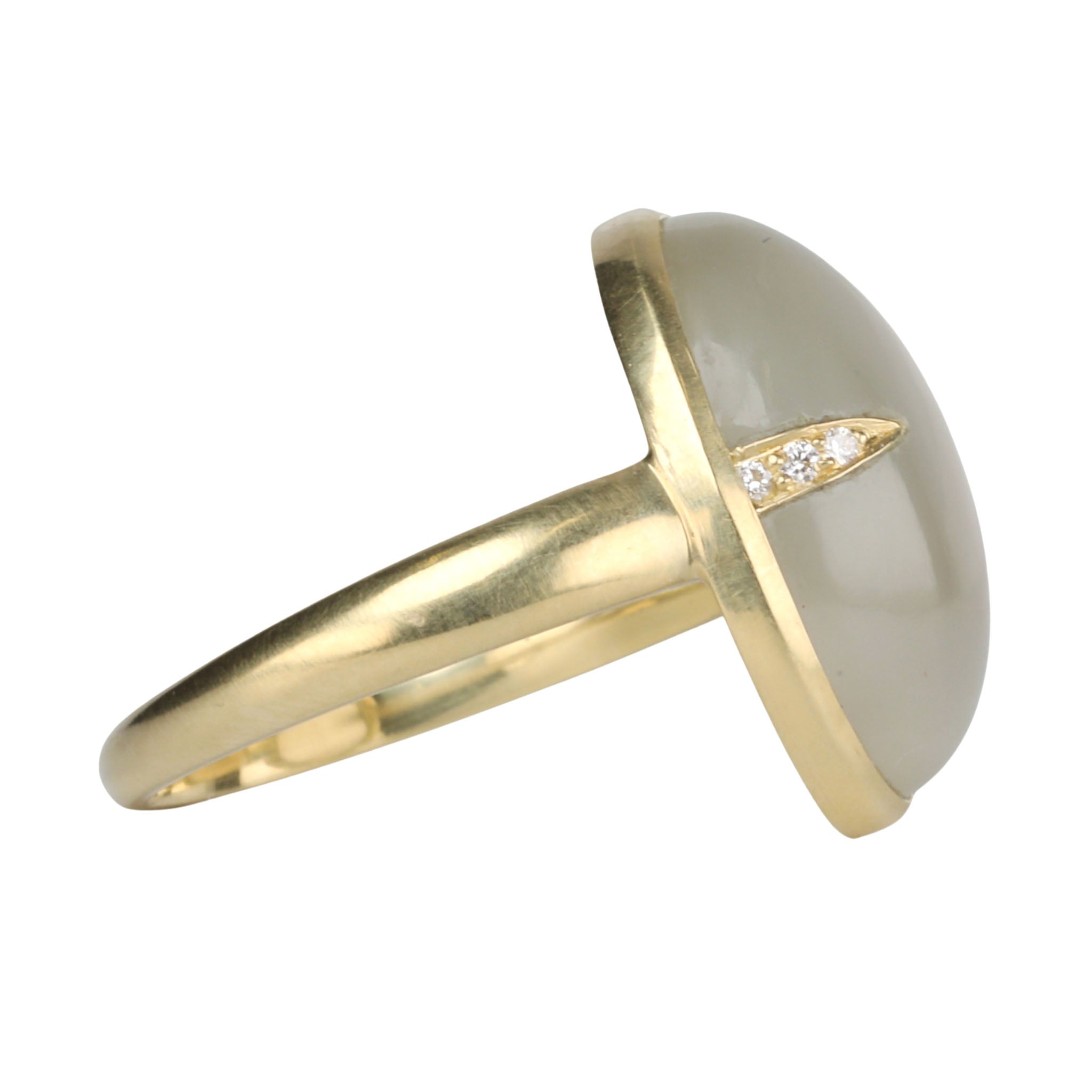 Cabochon Oval Green Moonstone Ring with Diamond Spike Inlay - Peridot Fine Jewelry - Kothari