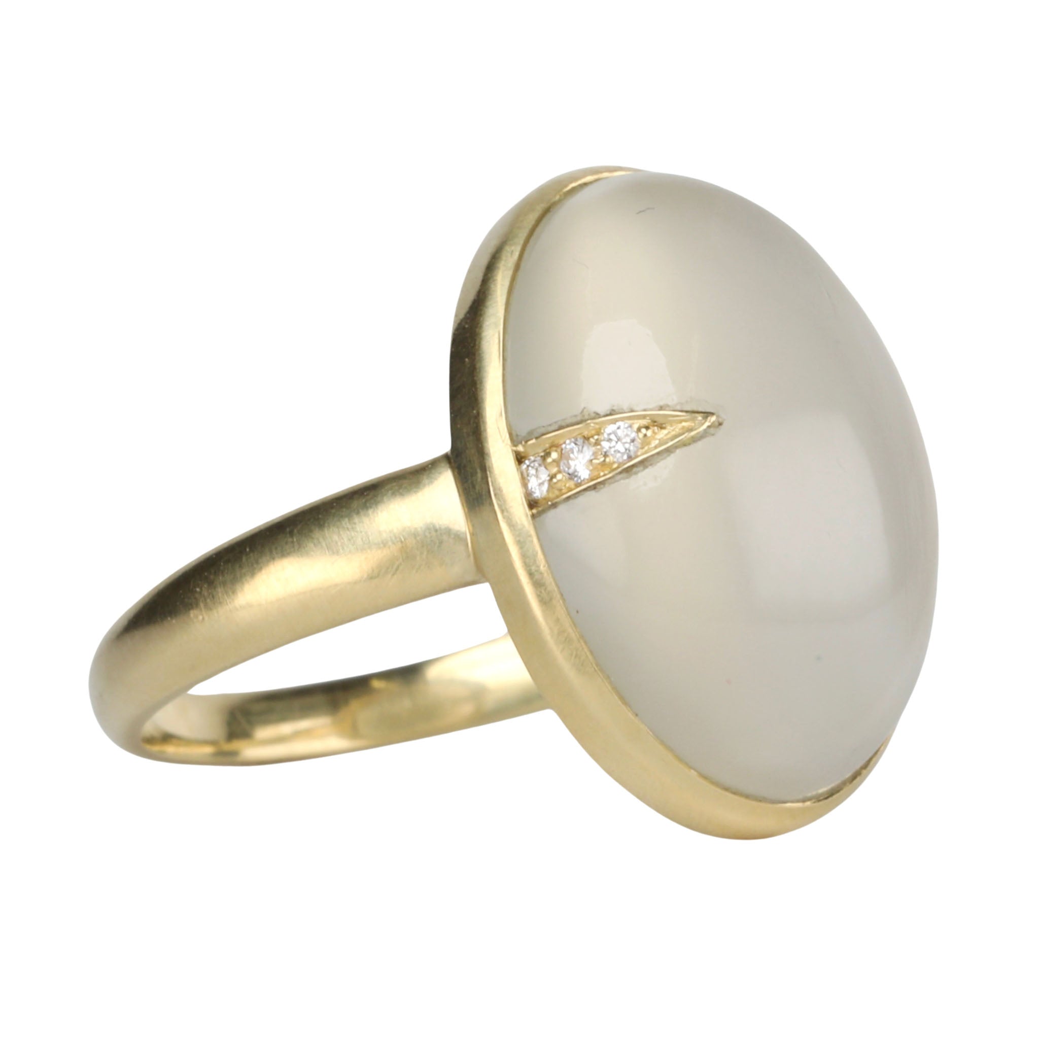 Cabochon Oval Green Moonstone Ring with Diamond Spike Inlay - Peridot Fine Jewelry - Kothari
