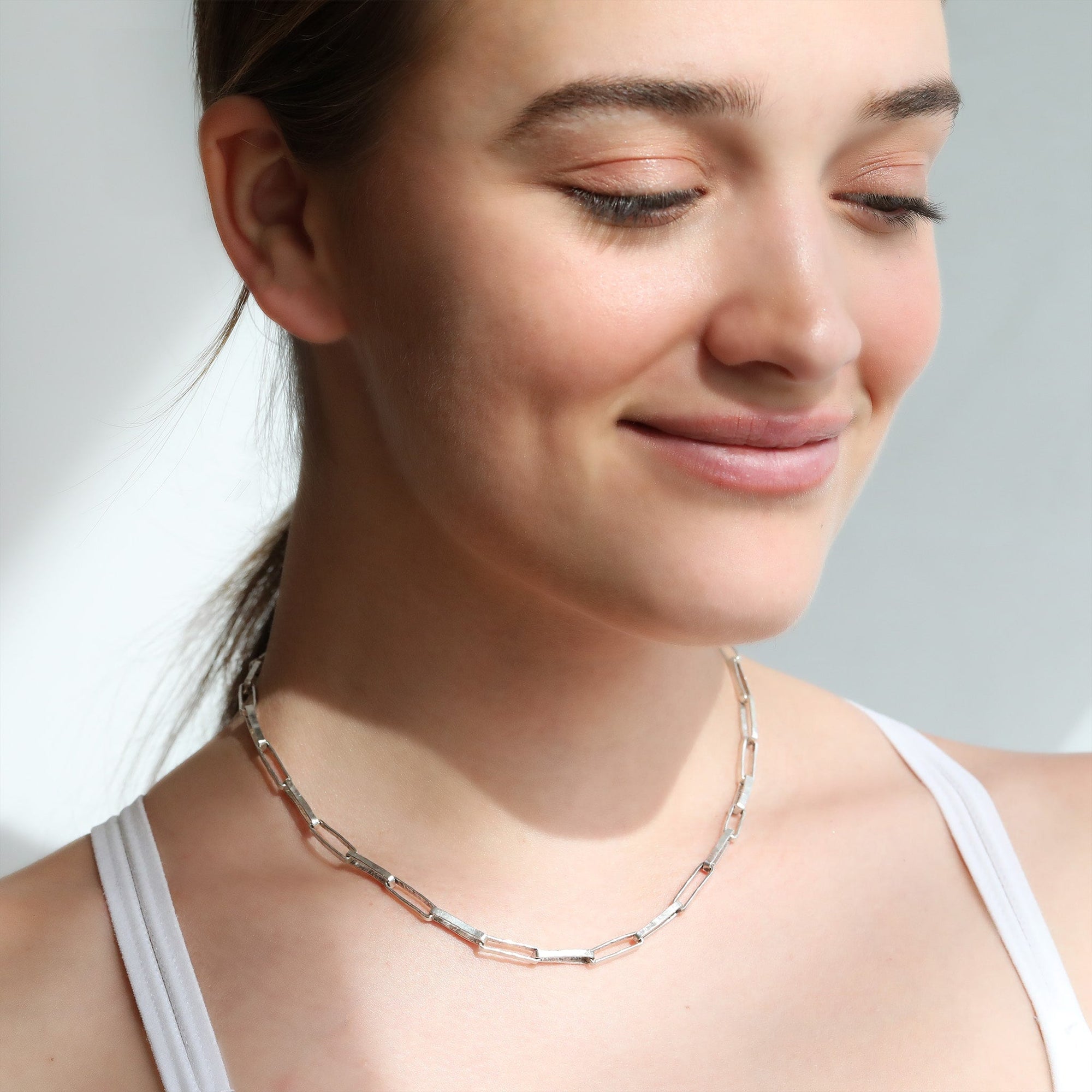 &quot;Cary York&quot; Sterling Silver Rectangular Link Necklace - Peridot Fine Jewelry - Sarah Macfadden