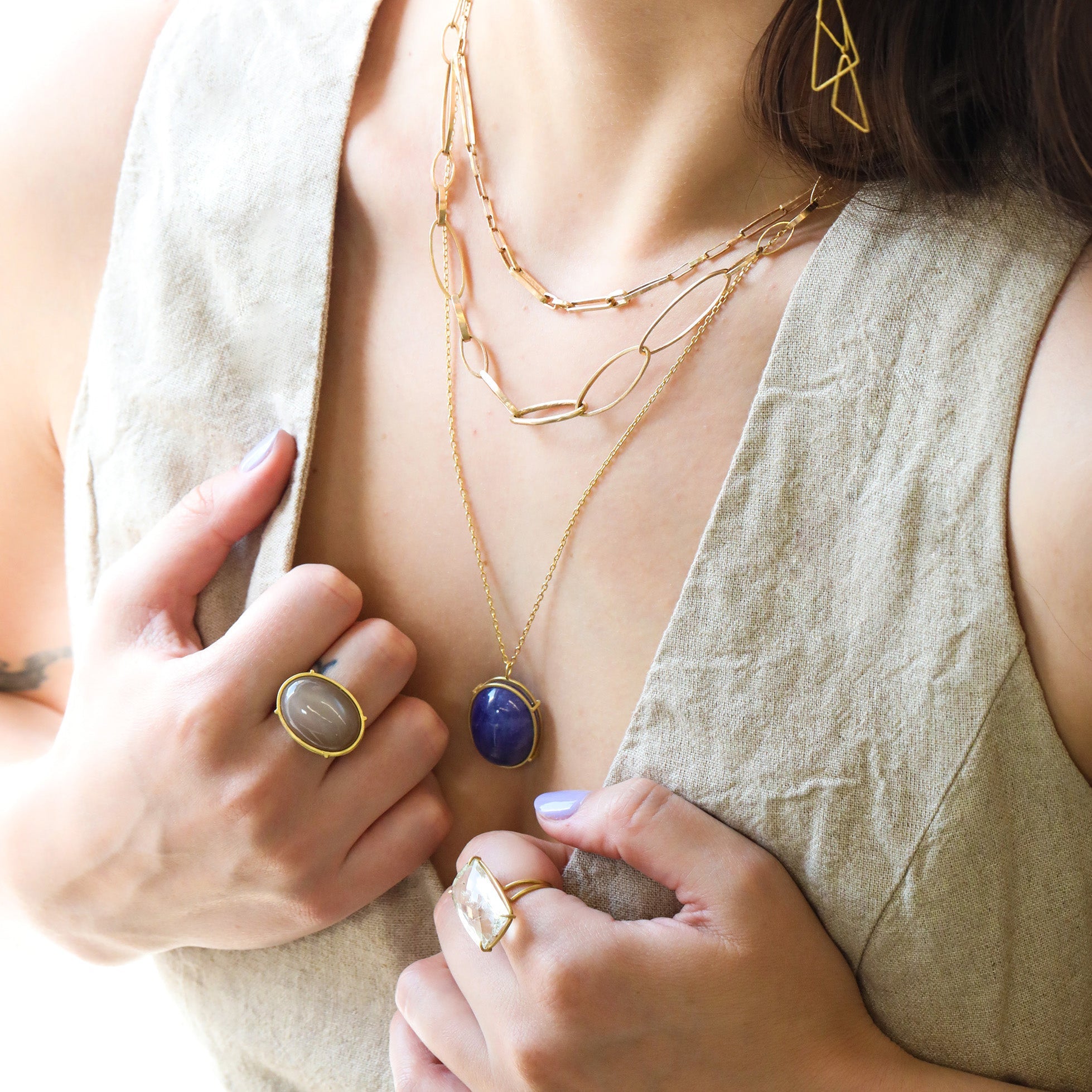 Rosanne Pugliese Chocolate Cabochon Moonstone in 18 Karat Yellow Gold Cage Setting