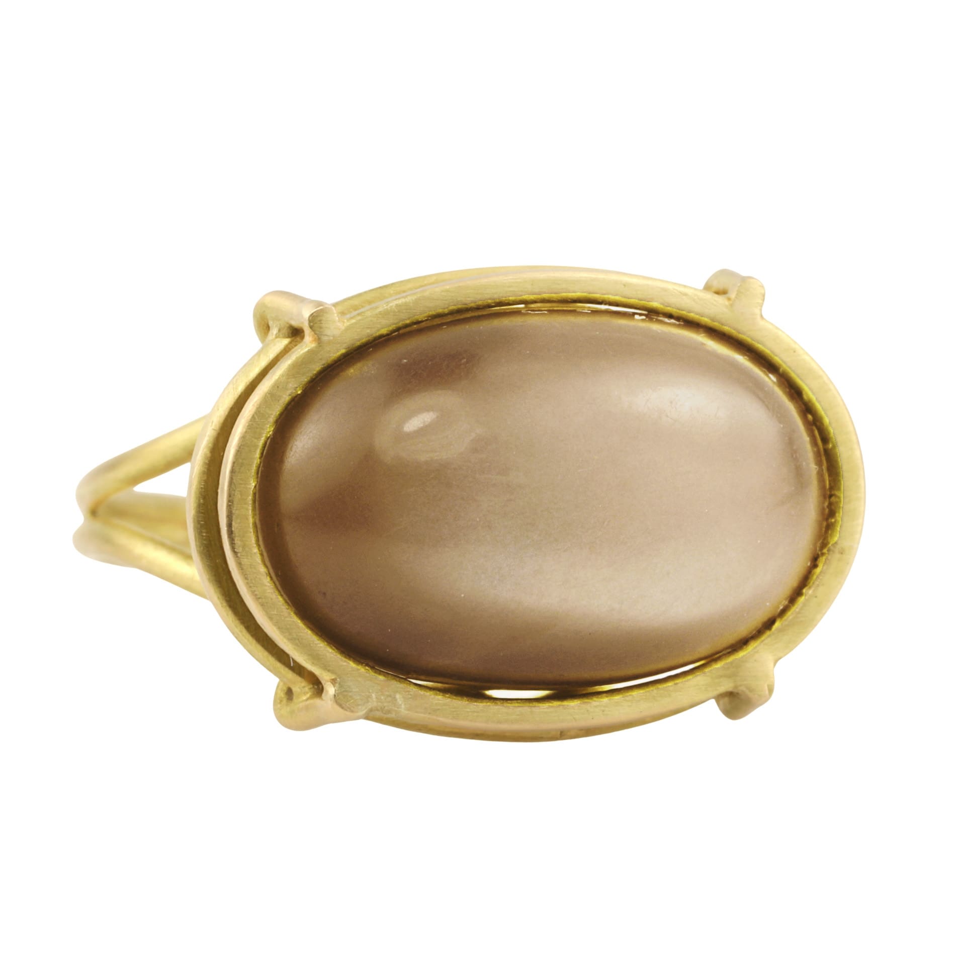 Rosanne Pugliese Chocolate Cabochon Moonstone in 18 Karat Yellow Gold Cage Setting