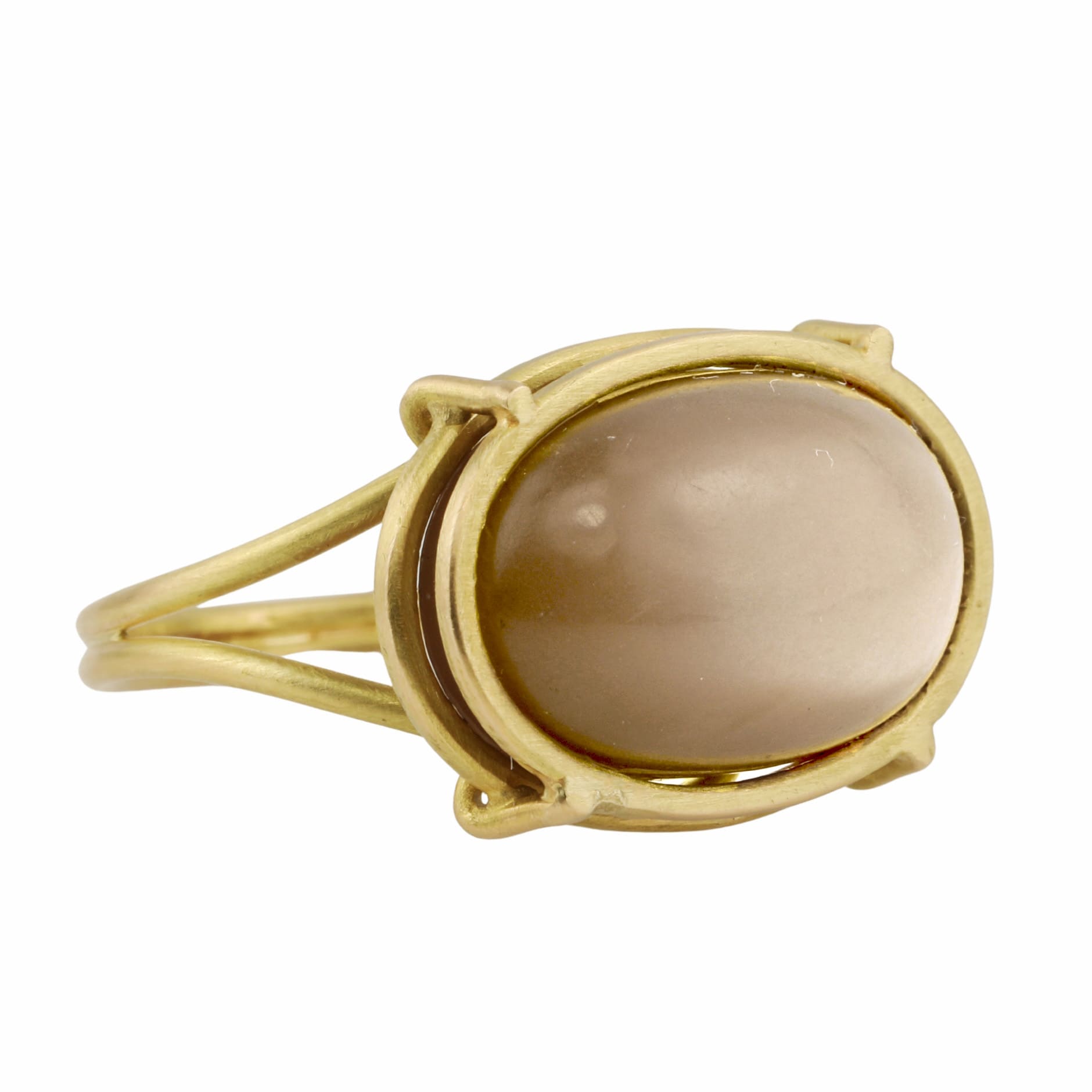 Rosanne Pugliese Chocolate Cabochon Moonstone in 18 Karat Yellow Gold Cage Setting