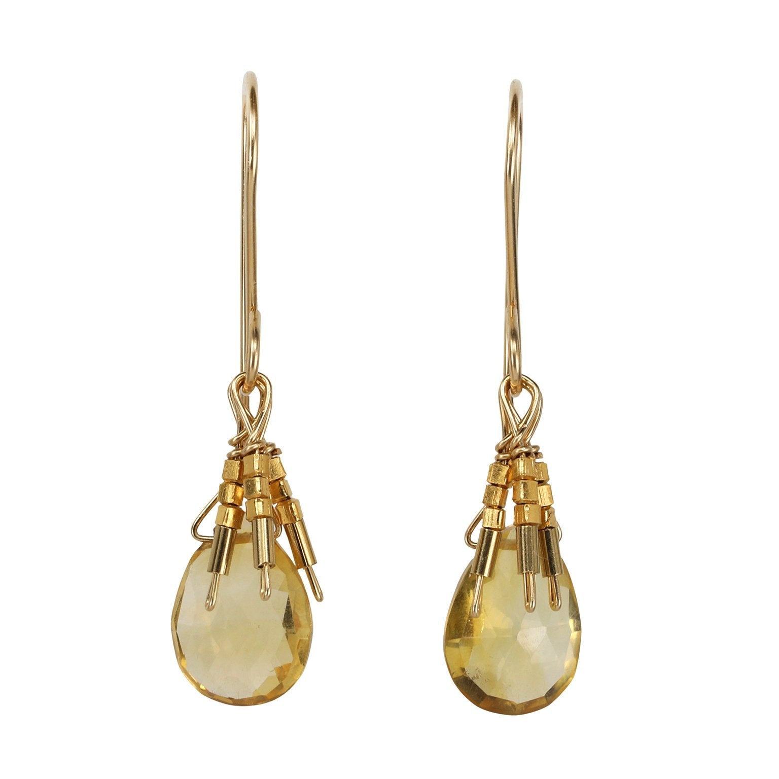 Citrine Drop Earrings with Gold Vermeil Beaded &quot;Fringe&quot;