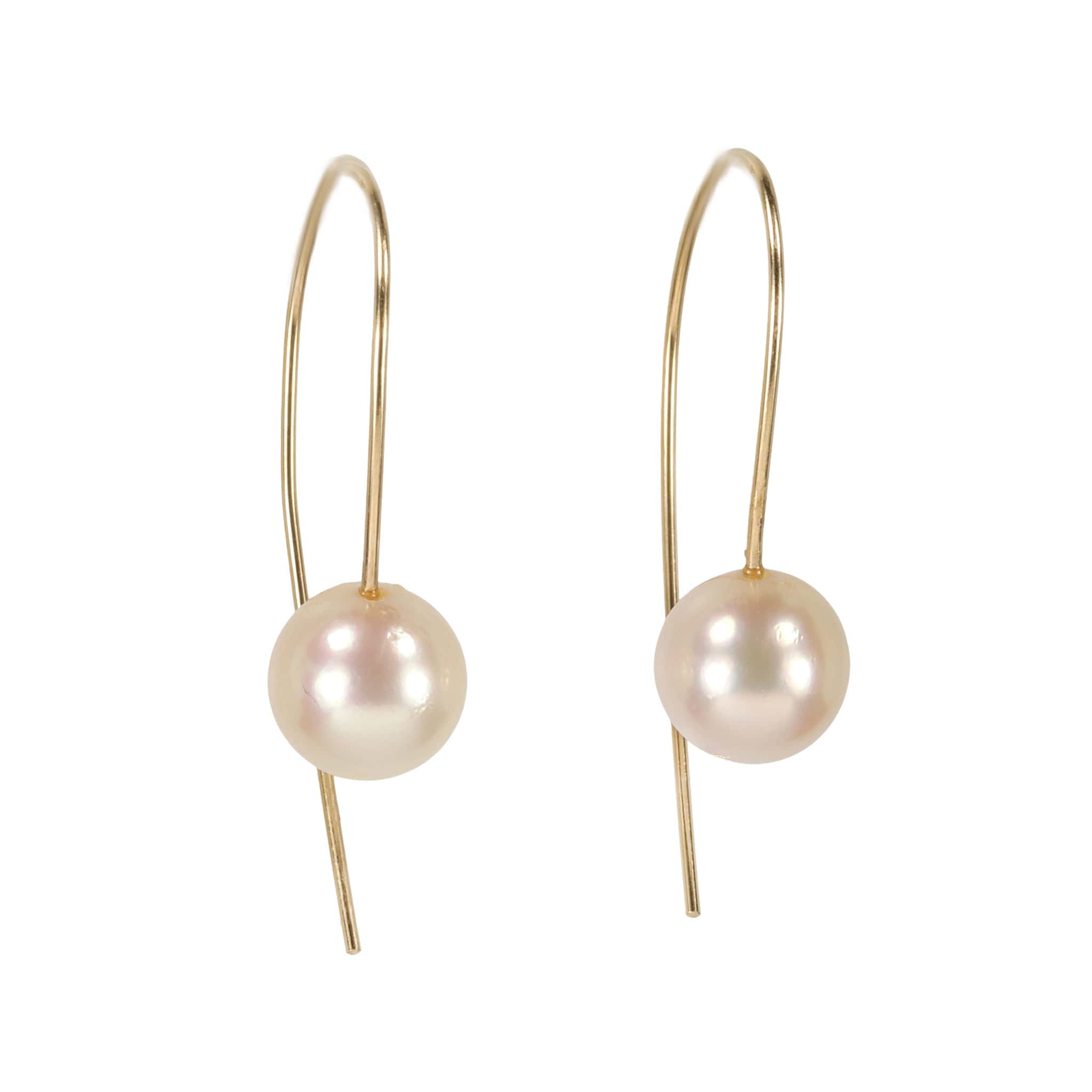 Rosanne Pugliese Cream Akoya Pearl Drop Earrings on Gold &quot;Minimalist&quot; Ear Wire