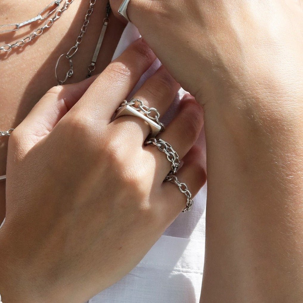 &quot;Dean&quot; Sterling Silver Handmade 16 Gauge Flexible Chain Ring - Peridot Fine Jewelry - Sarah Macfadden