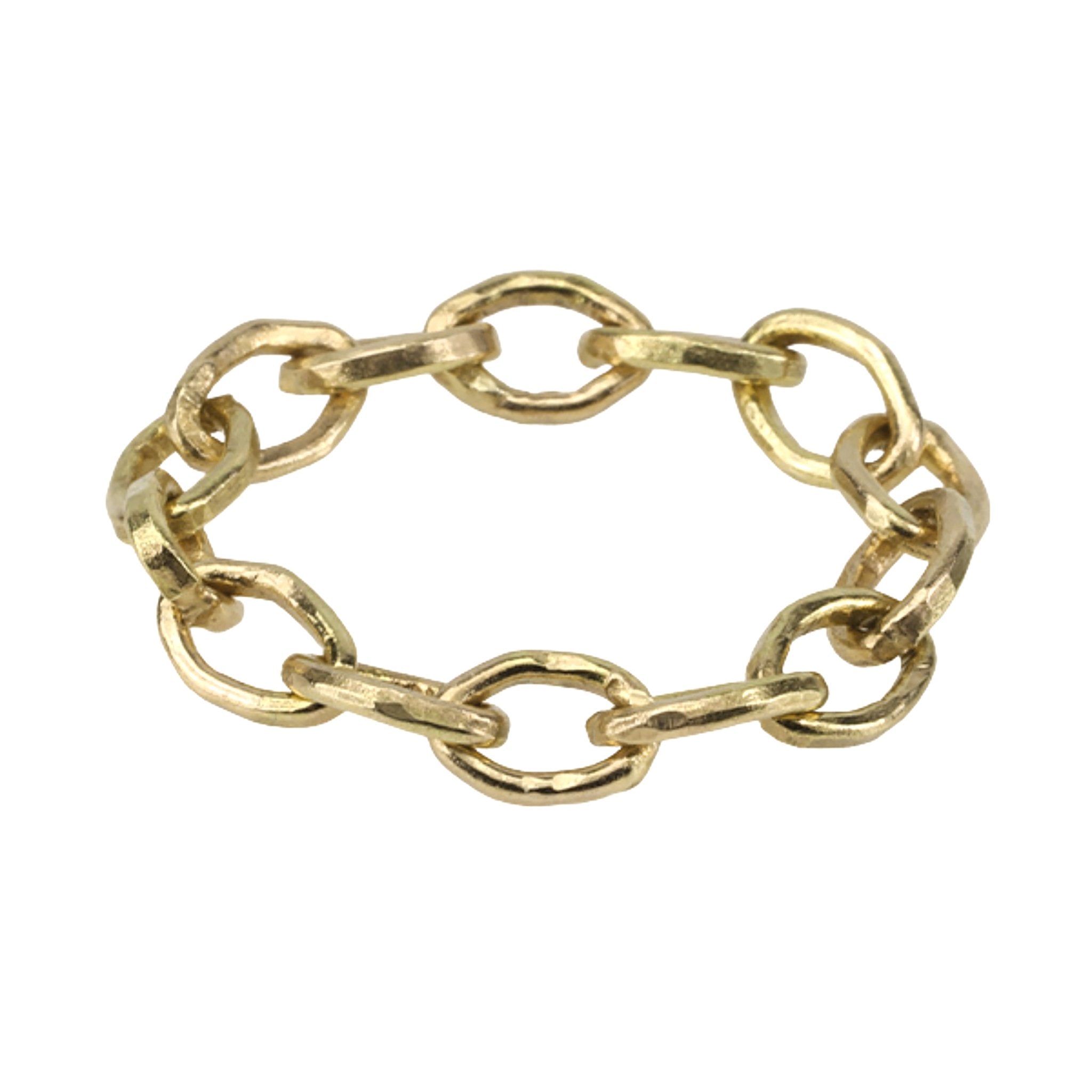 &quot;Diana&quot; 14 Karat Yellow Gold Handmade Flexible 18 Gauge Link Chain Ring - Peridot Fine Jewelry - Sarah Macfadden
