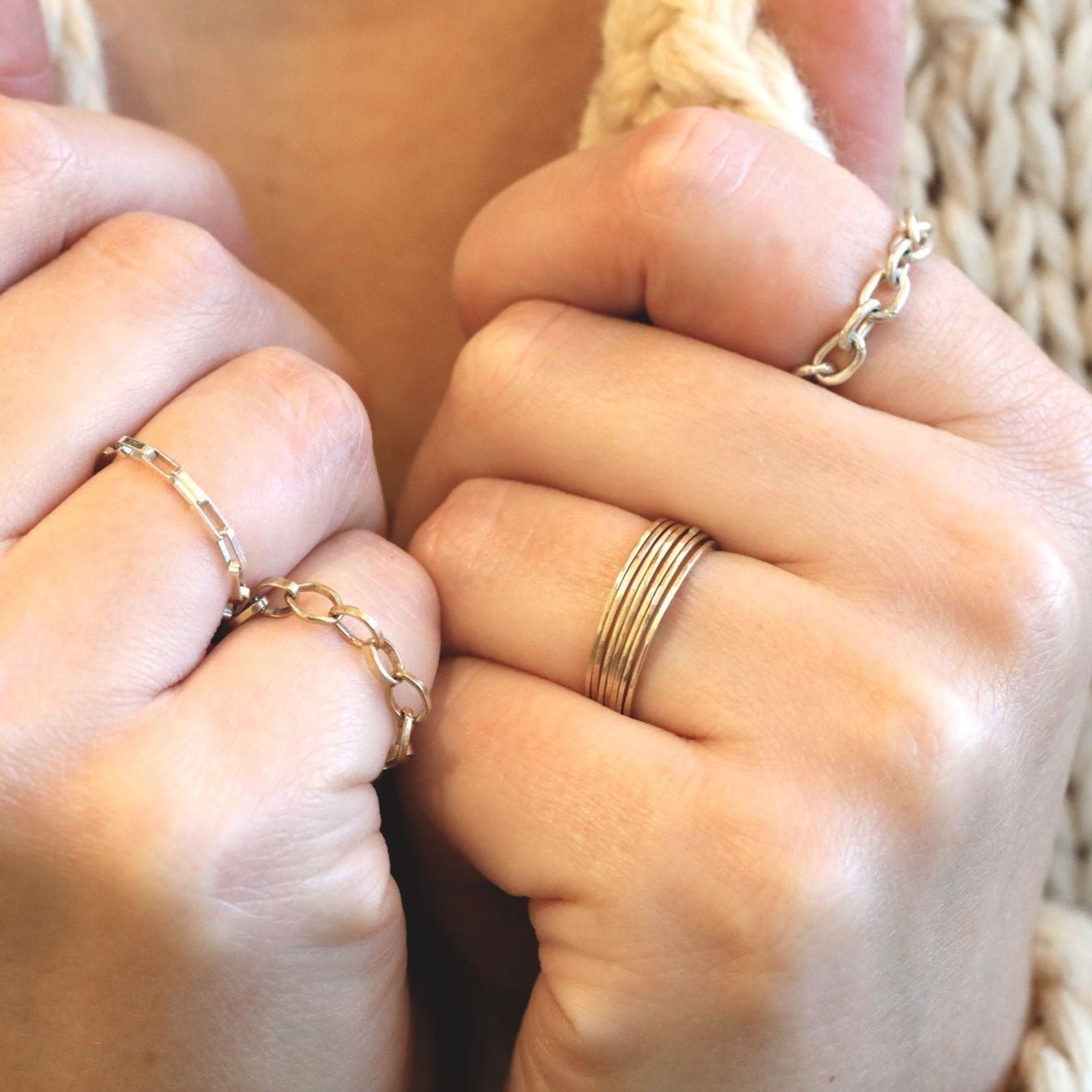 &quot;Diana&quot; Gold Handmade Flexible 18 Gauge Link Chain Ring - Peridot Fine Jewelry - Sarah Macfadden
