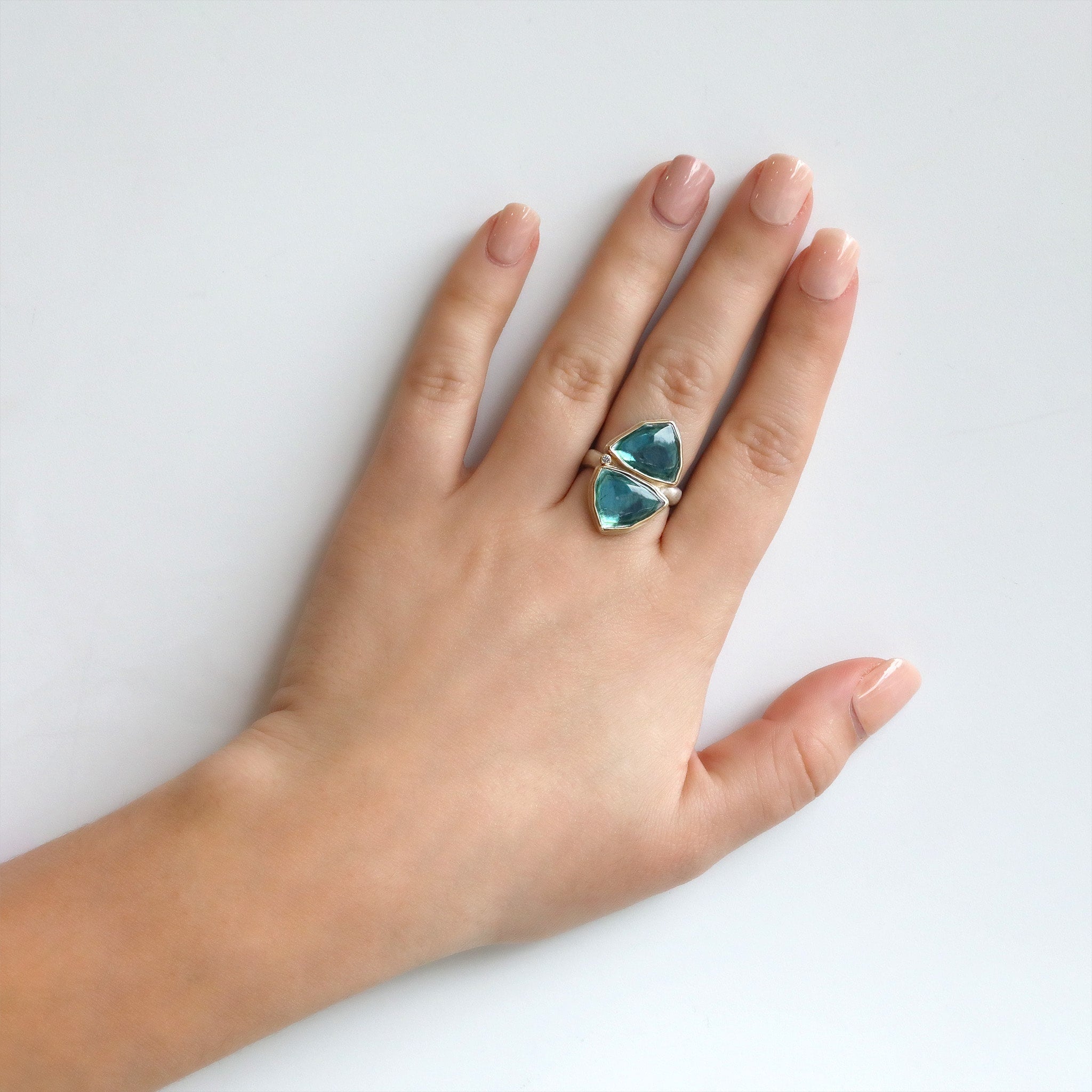 Jamie Joseph Double Smooth Blue-Green Tourmaline Slice Ring